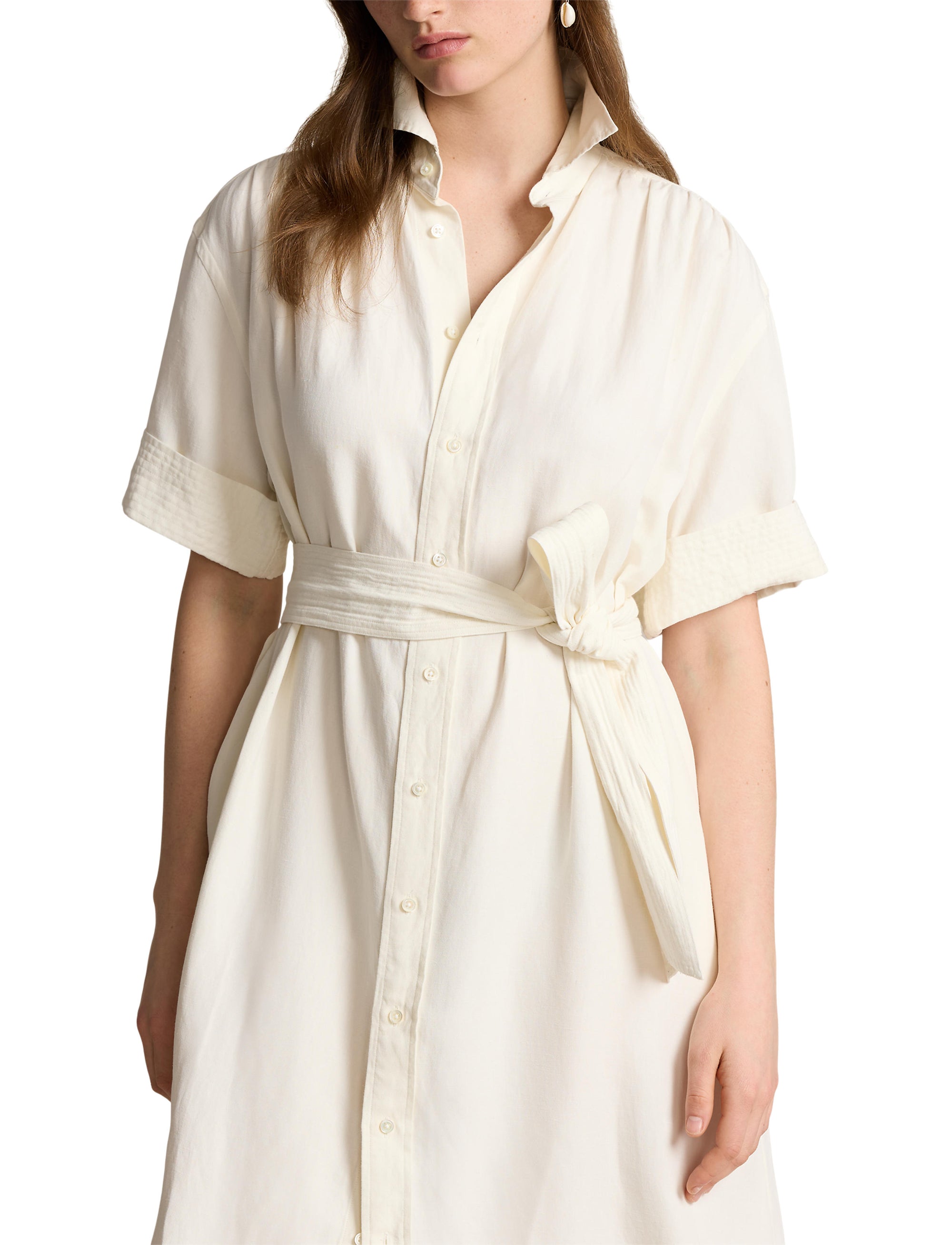 Robe-chemise ceinturée en soie et mélangé - Antique Cream