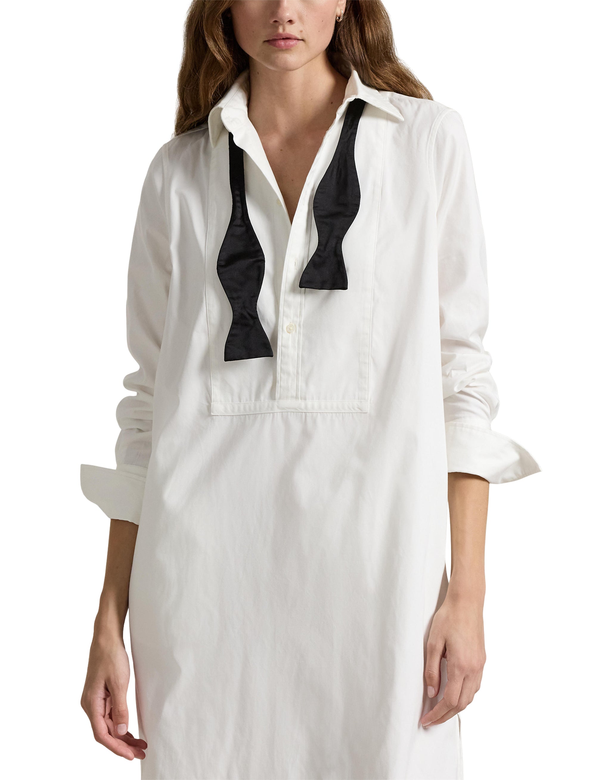 Robe-chemise de smoking en popeline - White
