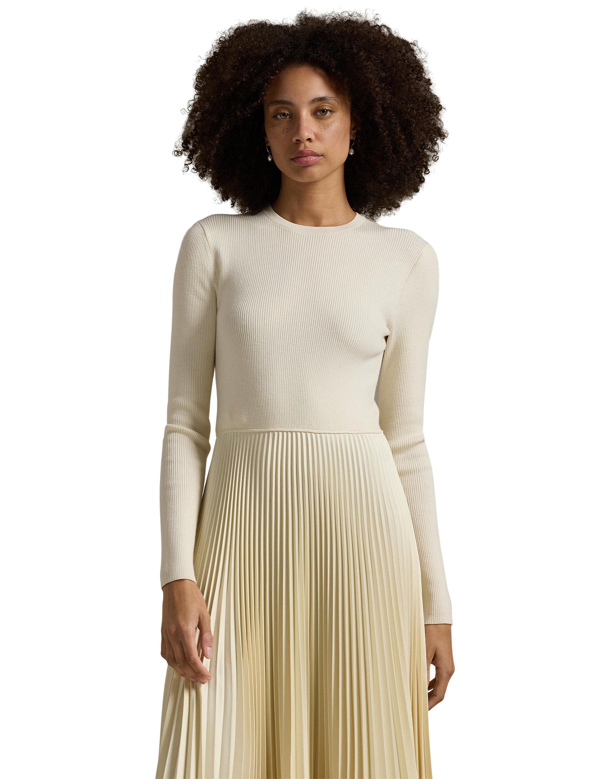 Robe à manches longues avec corsage pull en laine - Authentic Cream