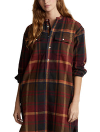 Robe-chemise écossaise en coton  - Red, Multicolore & Fall Plaid