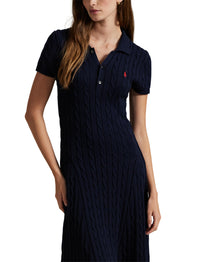 Robe torsadée manches courtes en coton  - Hunter Navy