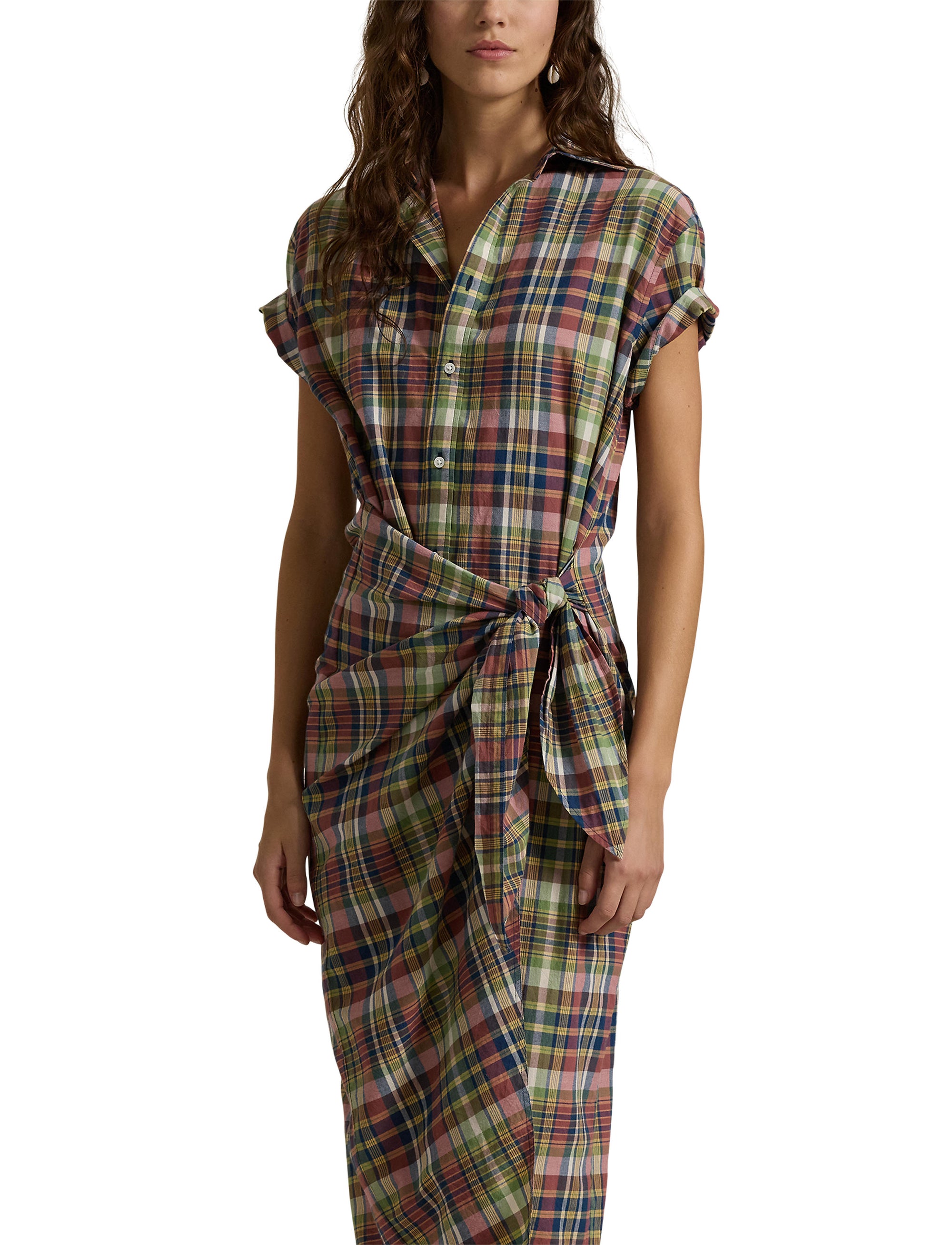 Robe-chemise écossaise en coton - Yellow, Green, Navy, Multicolore & Plaid
