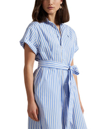 Robe-chemise ceinturée en coton rayé  - Blue & White Stripe
