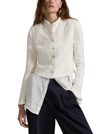 Veste à broderie fleurie en lin - Cream