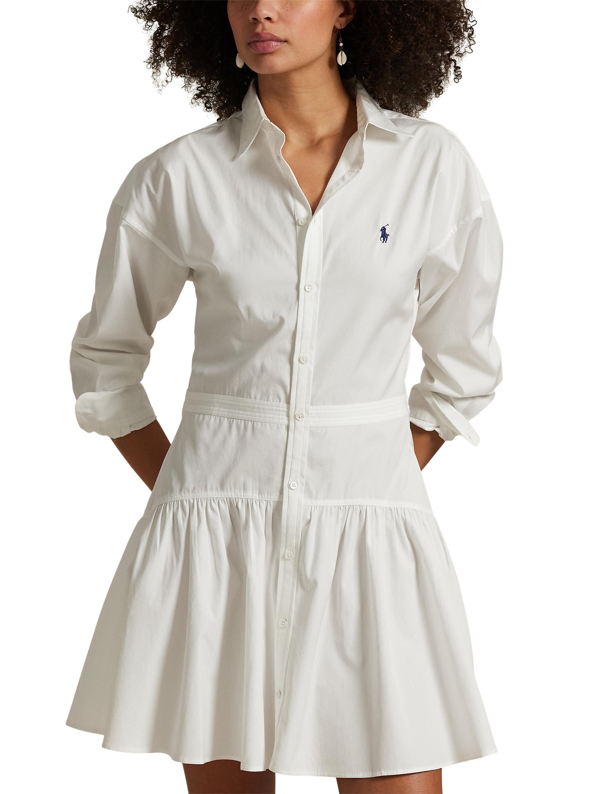 Robe-chemise à pans en popeline de coton - White