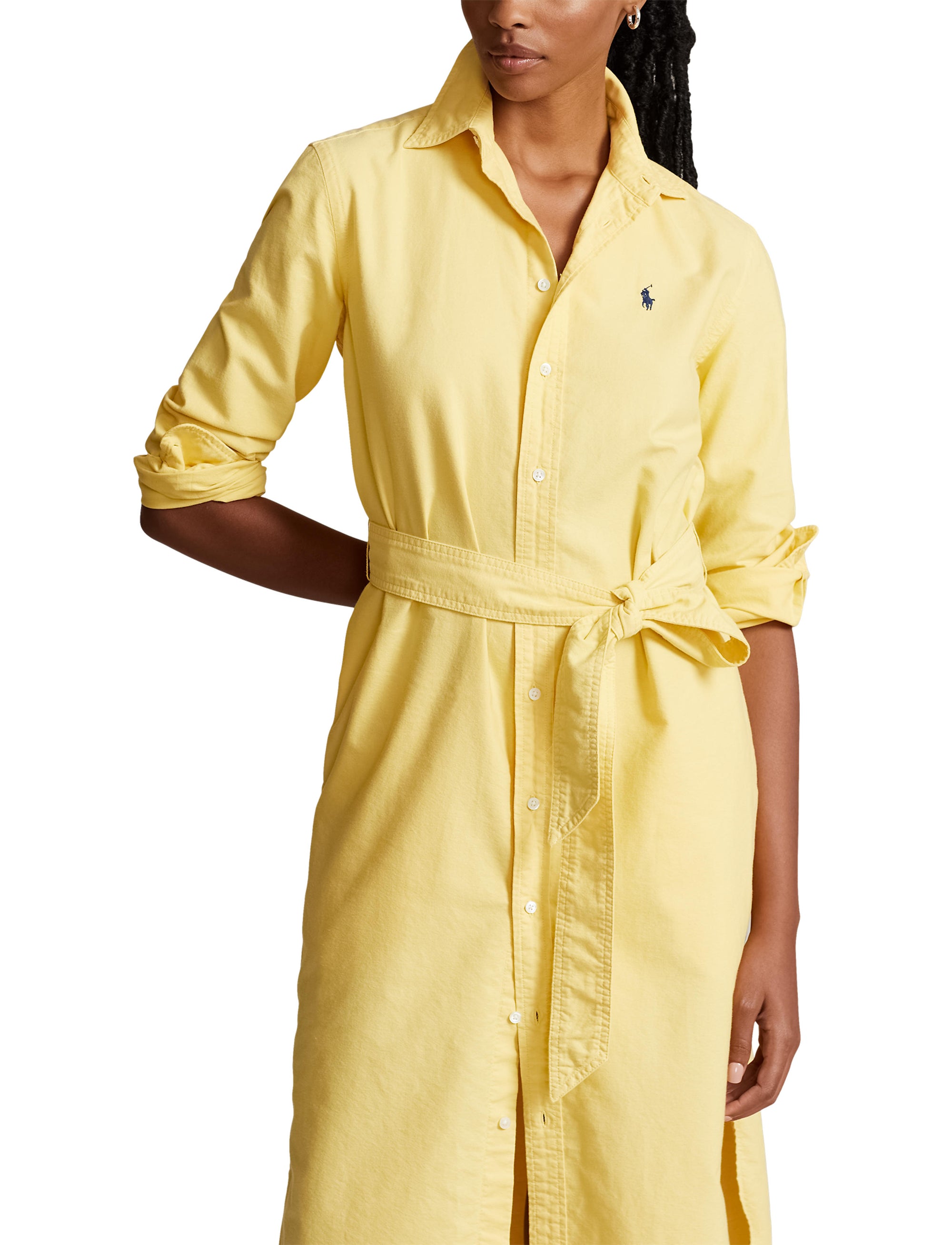 Robe-chemise ceinturée en coton oxford - Yellow