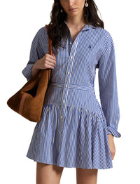 Robe-chemise à pans en coton rayé - Blue & White Stripe