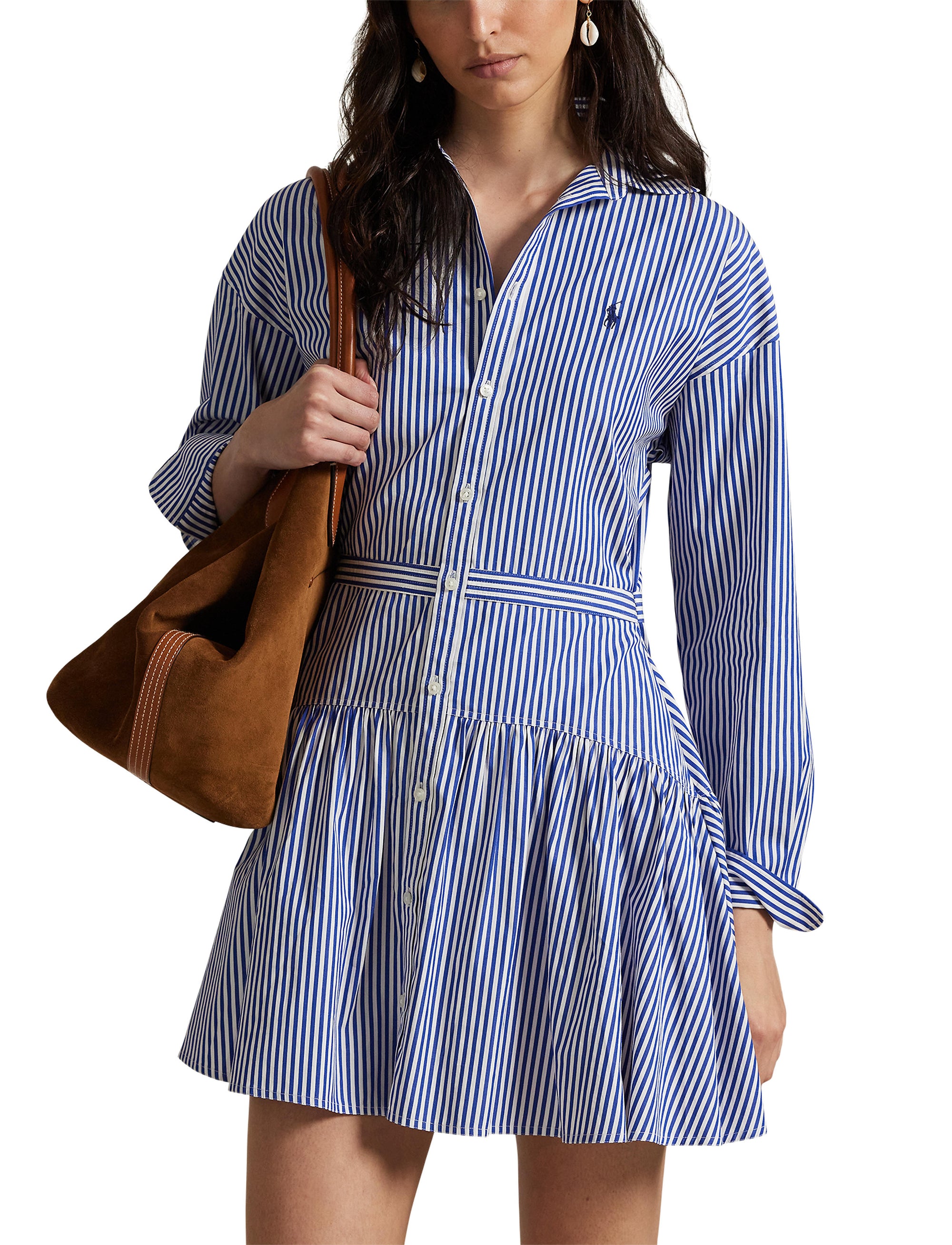 Robe-chemise à pans en coton rayé - Blue & White Stripe
