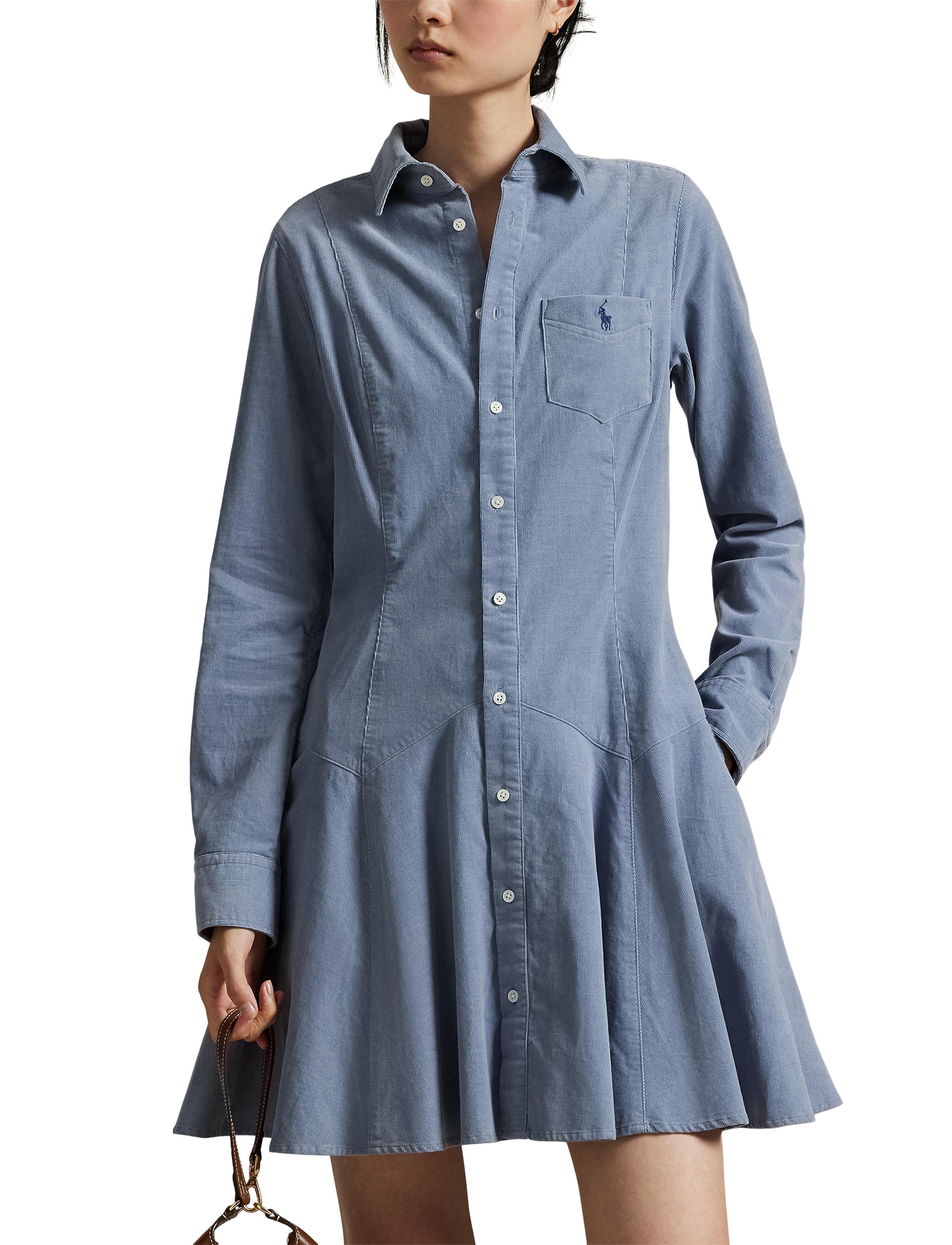 Robe-chemise trapèze en velours côtelé - Blue