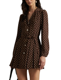 Printed silk mini-dress - Ditsy Geo Brown & Cream