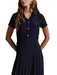 Robe-chemise plissée en crêpe de soie - Ink