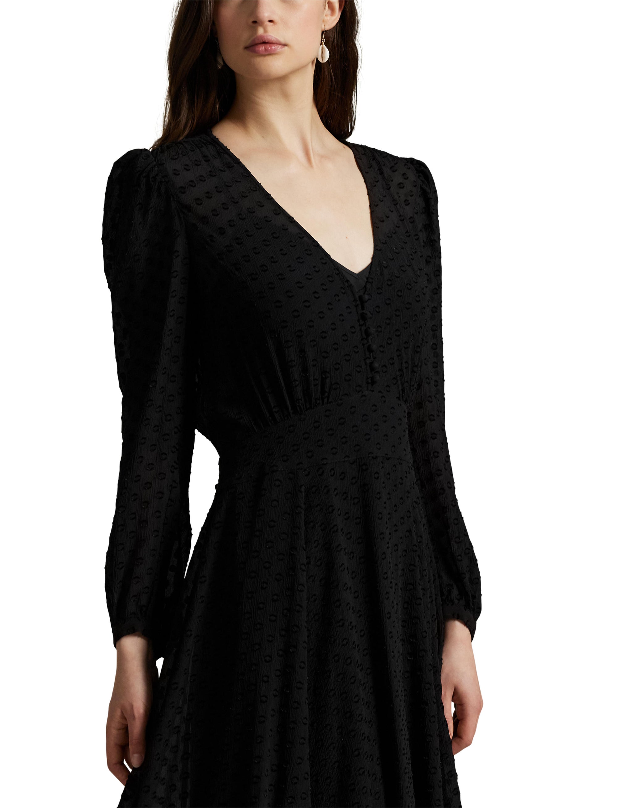 Blousant silk blend dress - Polka Dot Black & Multicolore