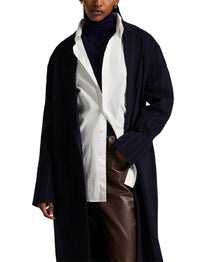 Manteau en laine milleraies - Navy Chalk Stripe