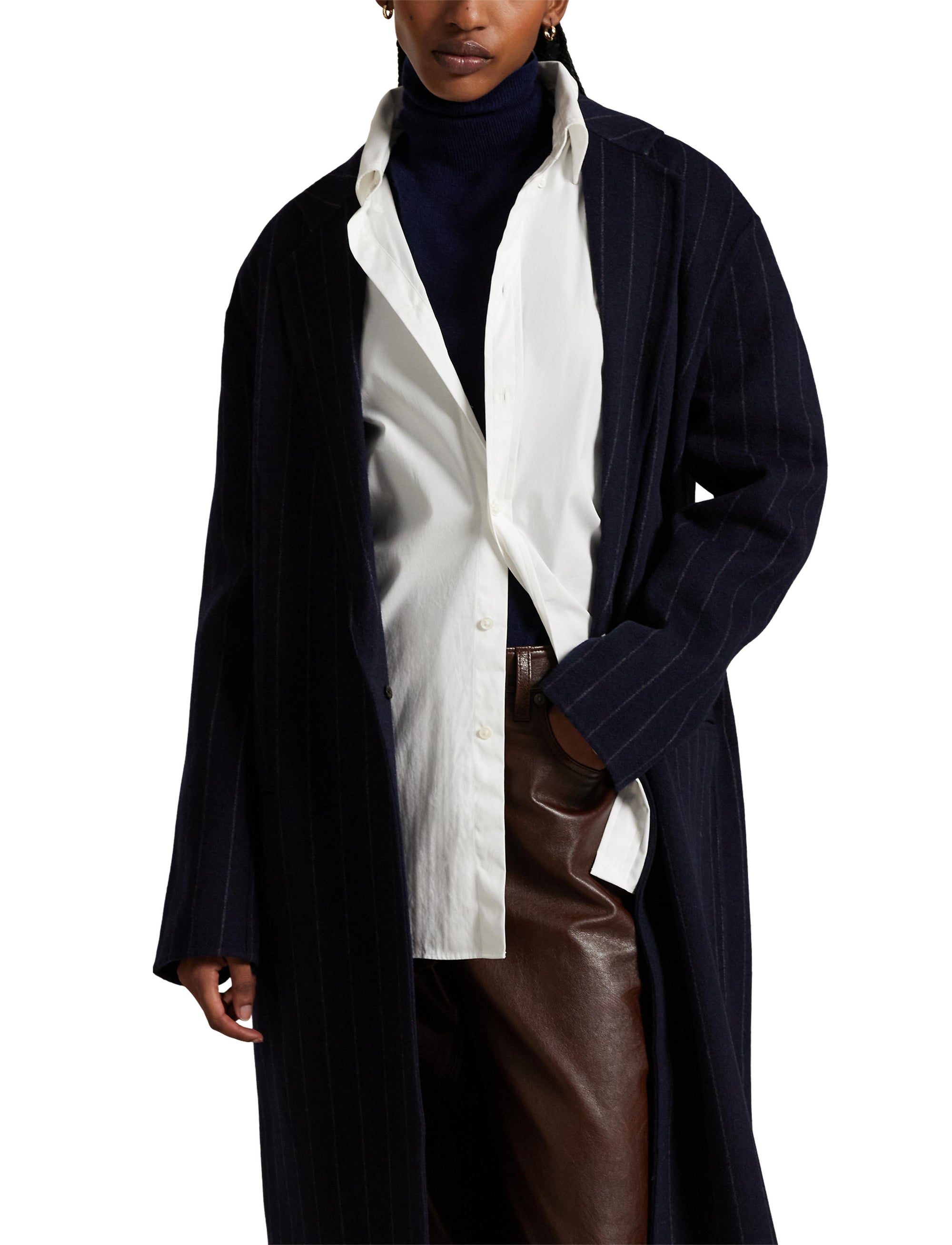 Manteau en laine milleraies - Navy Chalk Stripe