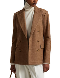 Blazer croisé à chevrons en laine - Tan Herringbone