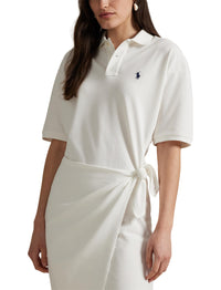 Mini-robe polo portefeuille en piqué  - White