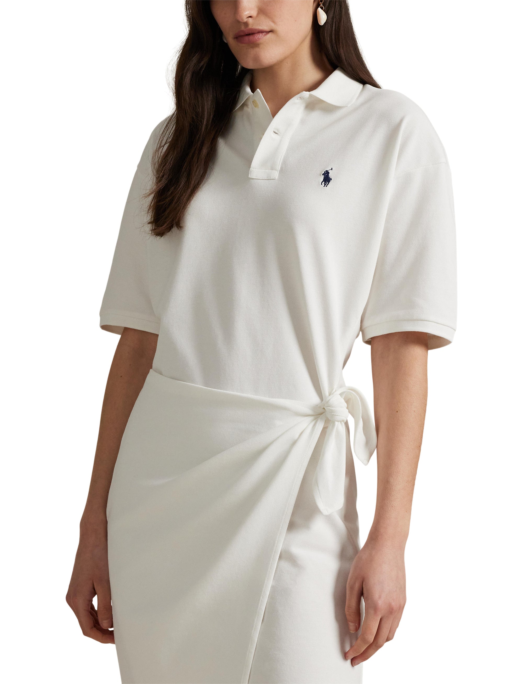 Mini-robe polo portefeuille en piqué  - White