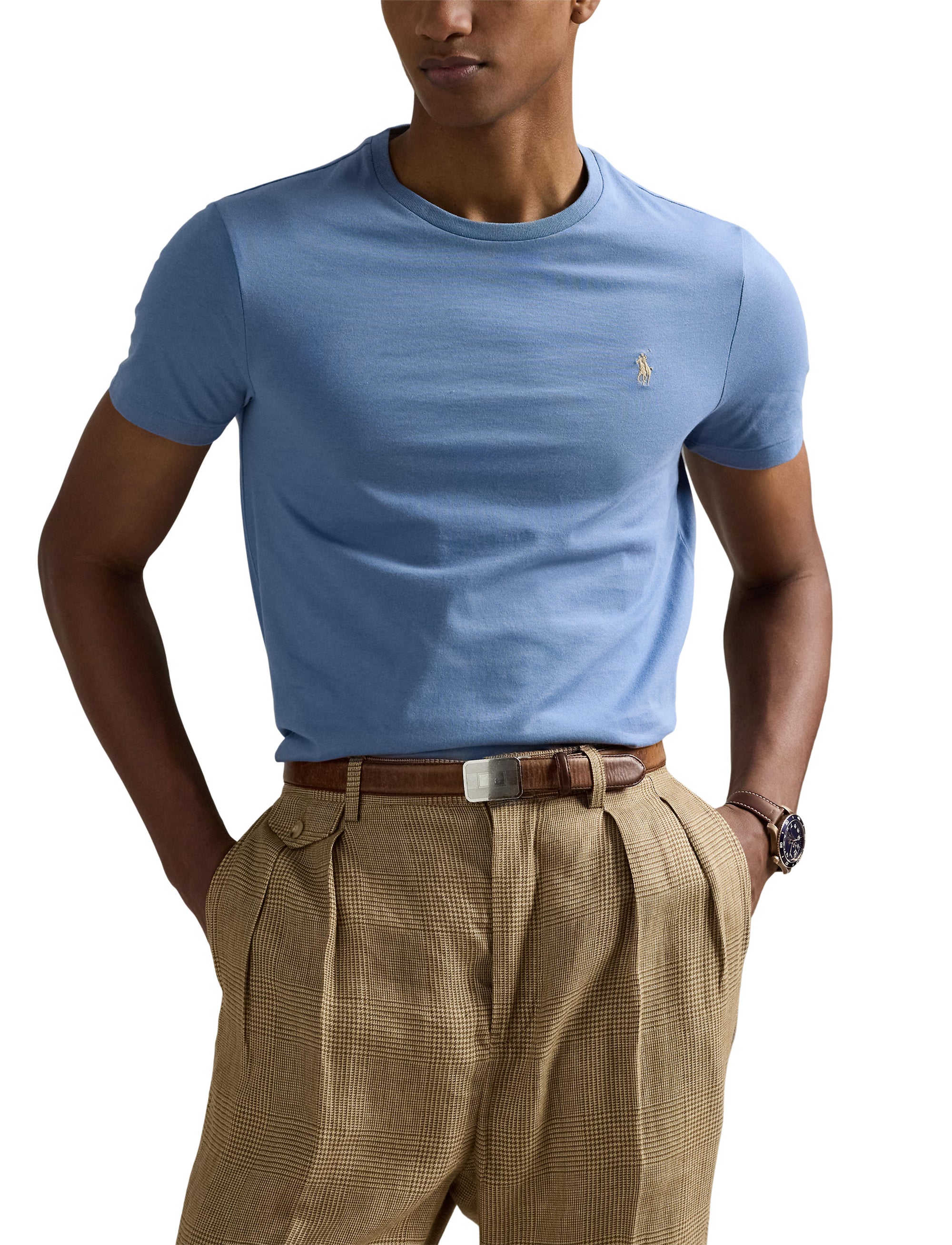 T-shirt col rond jersey Custom Slim Fit - Channel Blue