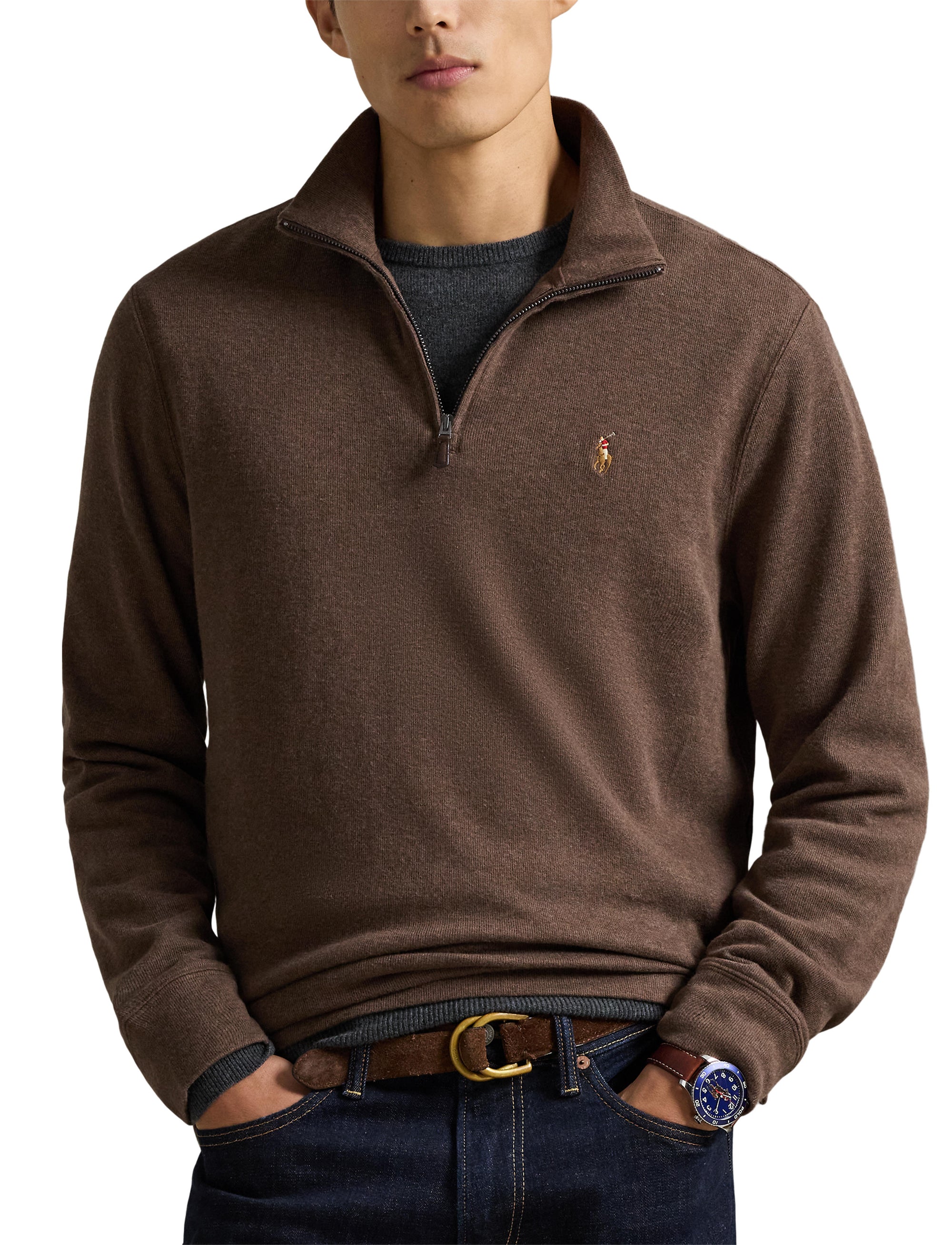 Pull demi-zippé côtelé Estate - Nutmeg Brown Heather