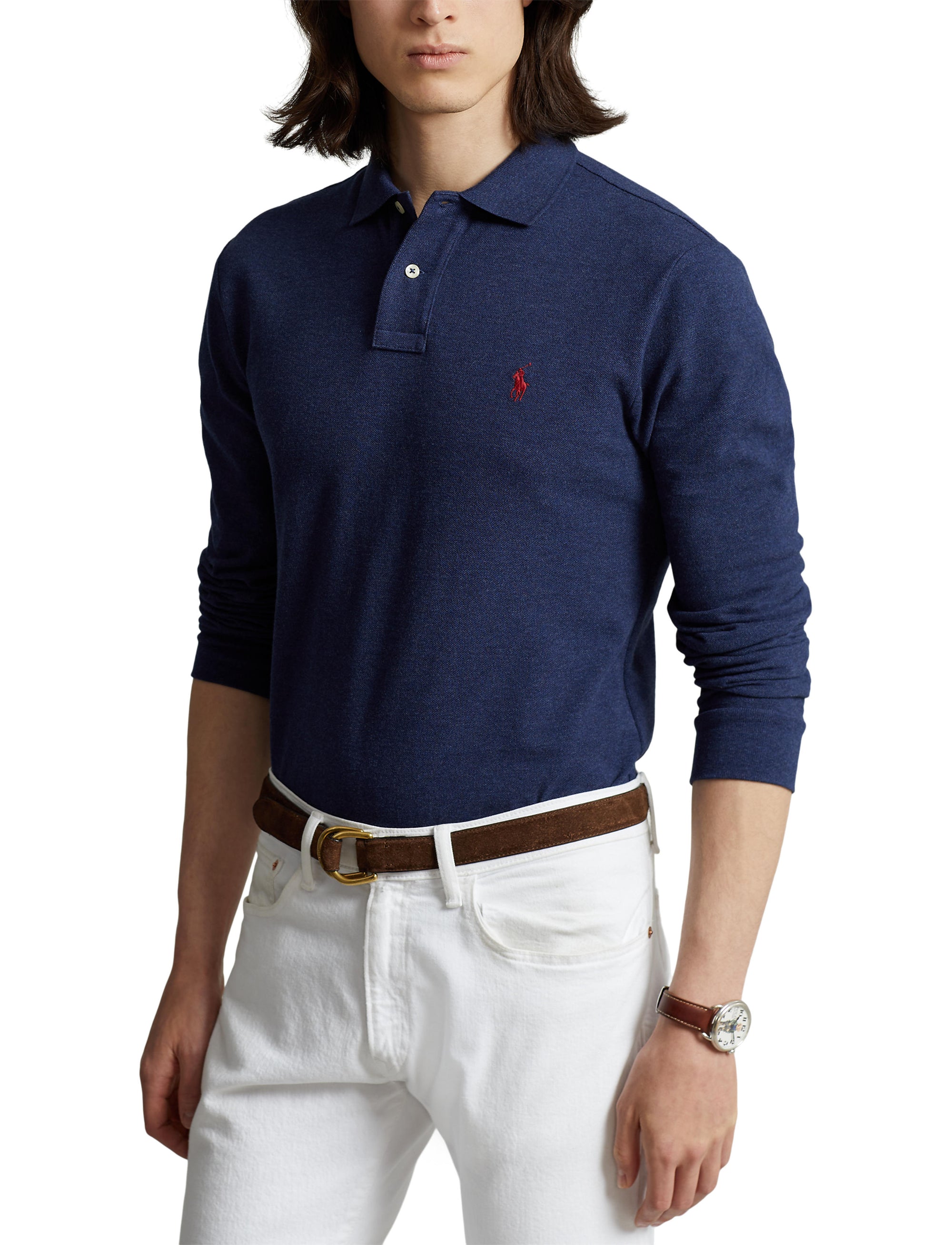 Polo cintré à manches longues piqué - Spring Navy Heather