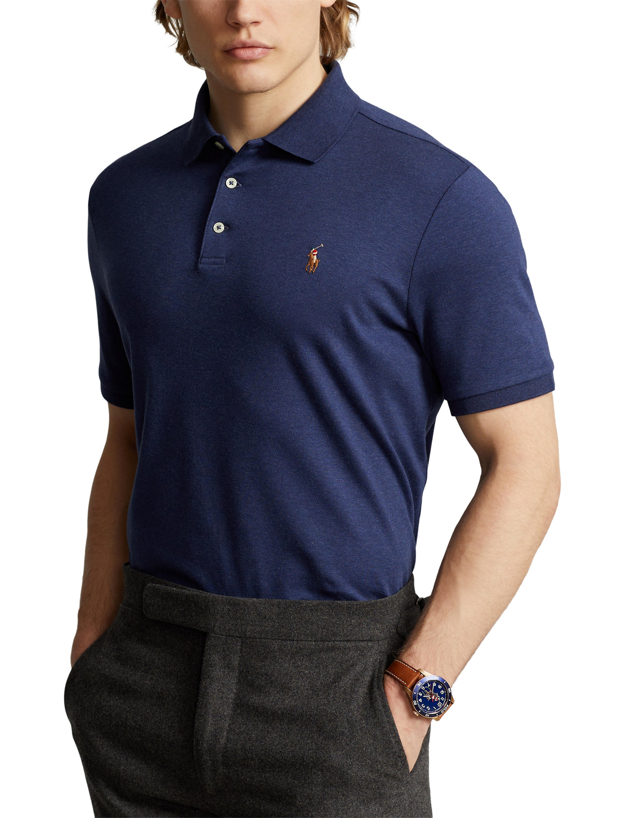 Polo en coton doux coupe ajustée - Spring Navy Heather