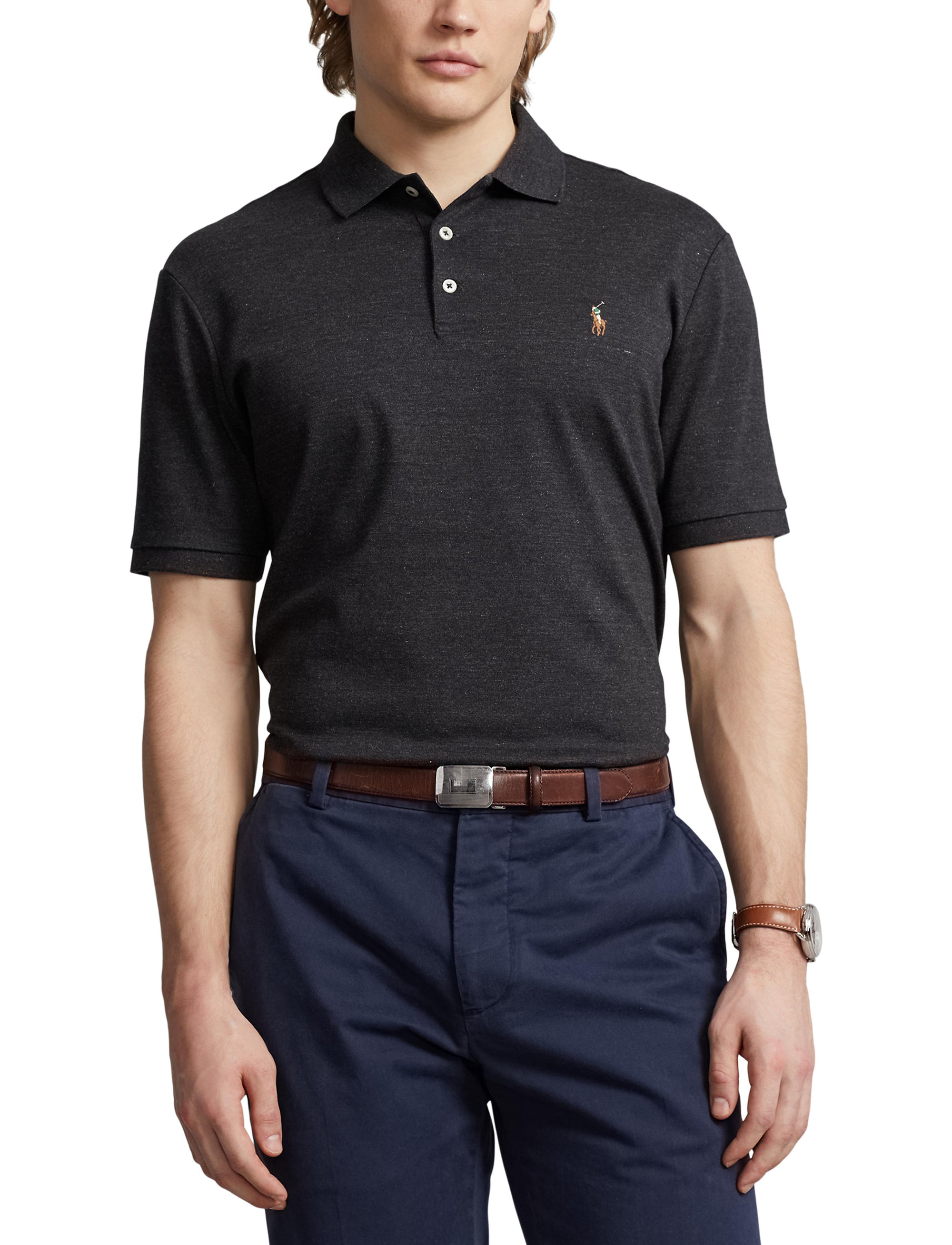 Polo en coton doux coupe ajustée - Black Marl Heather