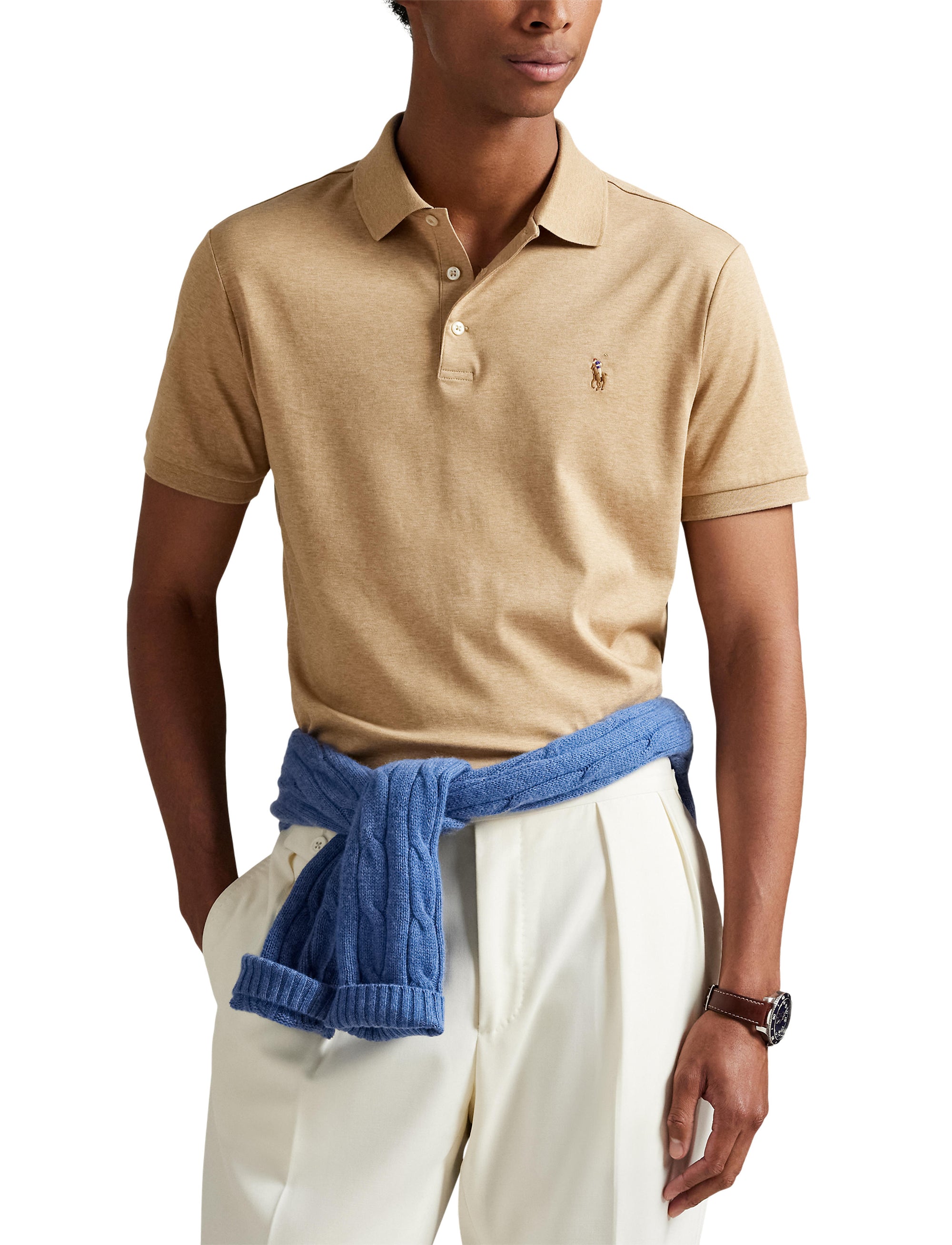 Polo en coton doux coupe ajustée - Classic Camel Heather