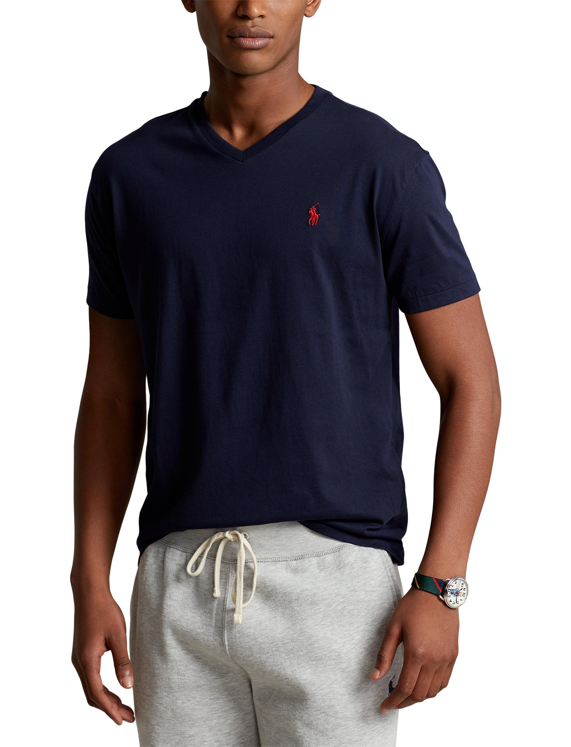 T-shirt classique à col V en jersey - Ink