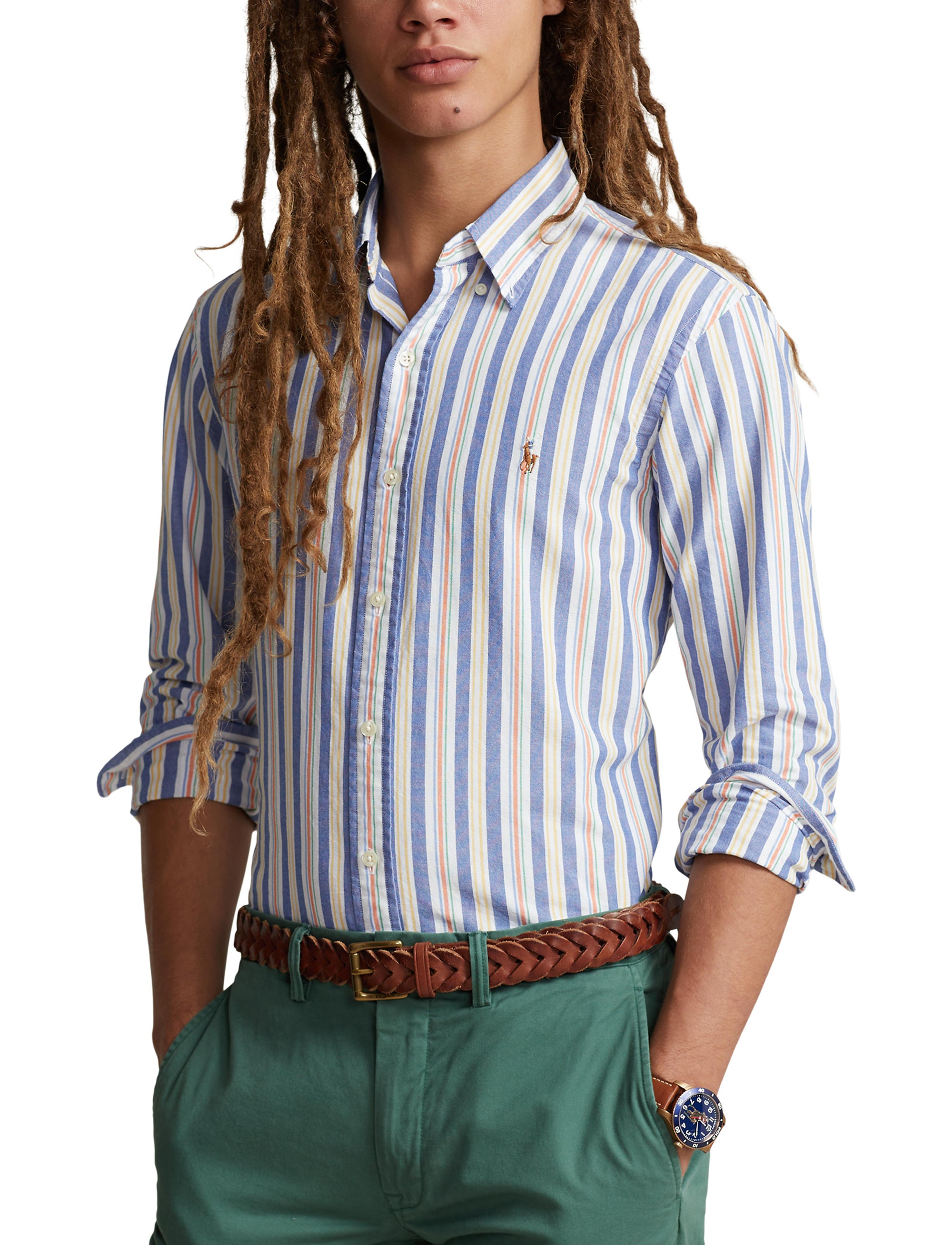 Chemise Oxford cintrée à rayures - Blue, White & Multicolore