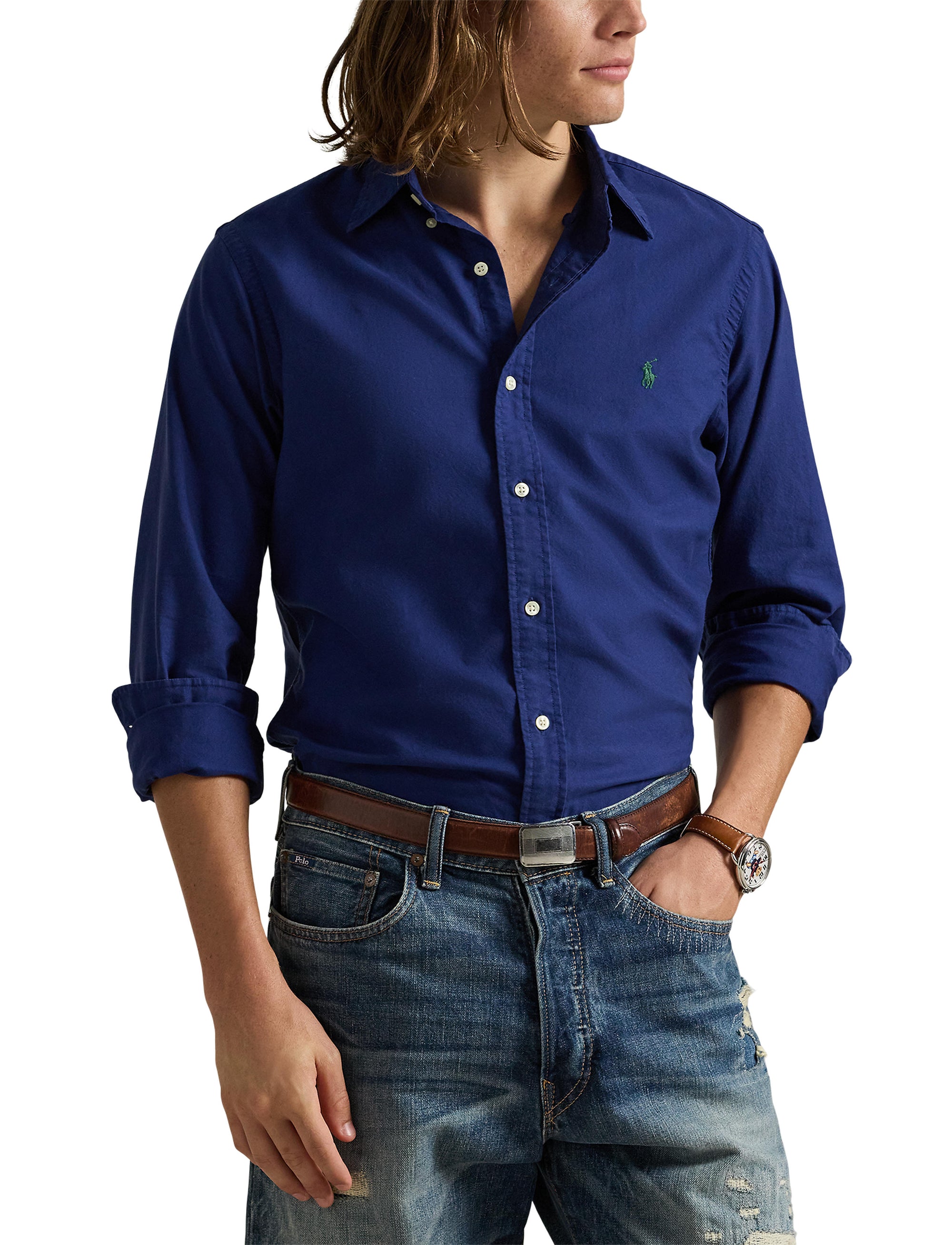 Chemise Oxford Slim Fit teinte en pièce - Freshwater