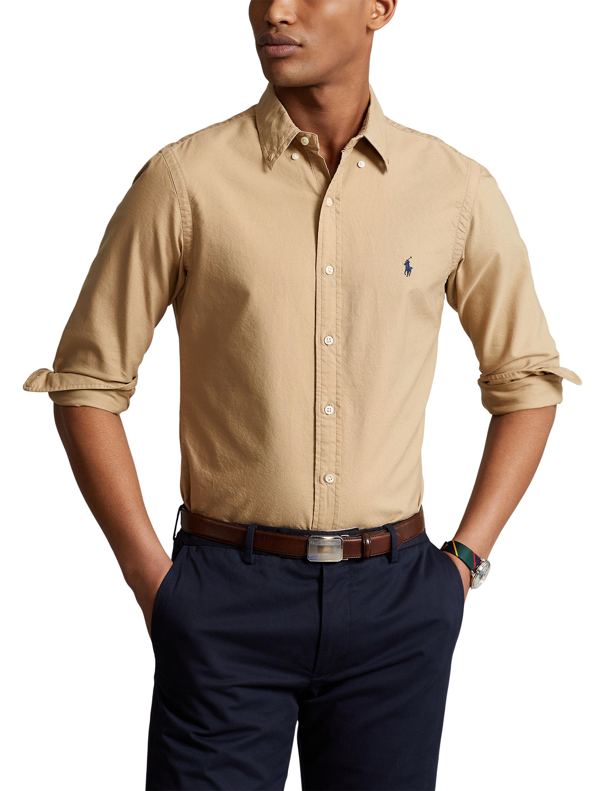 Chemise Oxford ajustée teinte en pièce - Surrey Tan