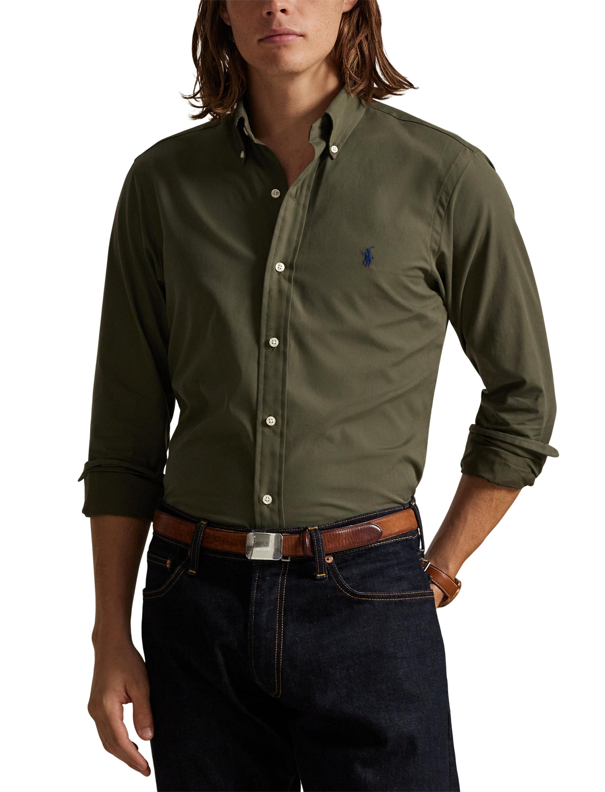 Chemise ajustée en popeline grattée - Ranger Green