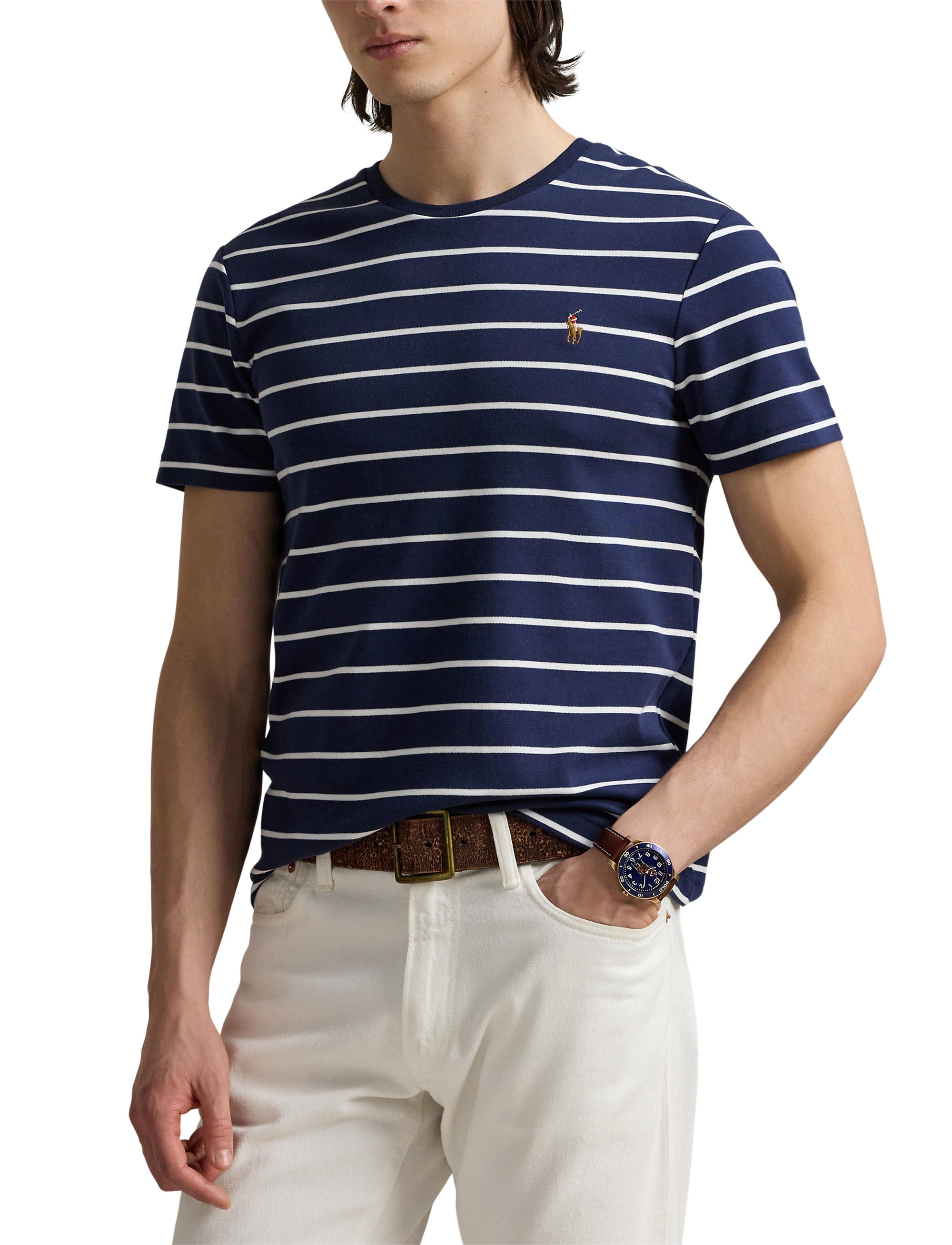 T-shirt Slim en coton doux rayé - Refined Navy & White