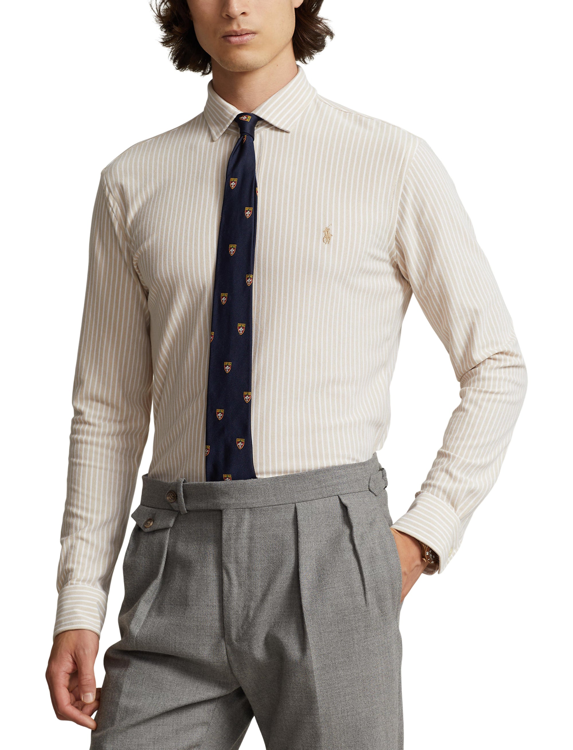Chemise Oxford rayée coupe ajustée - Classic Tan & White