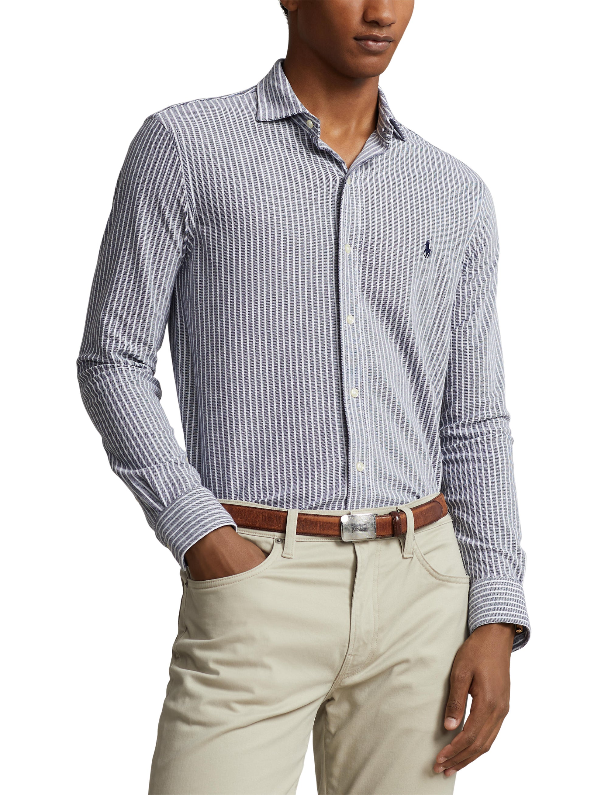 Chemise Oxford rayée coupe ajustée - Newport Navy & White
