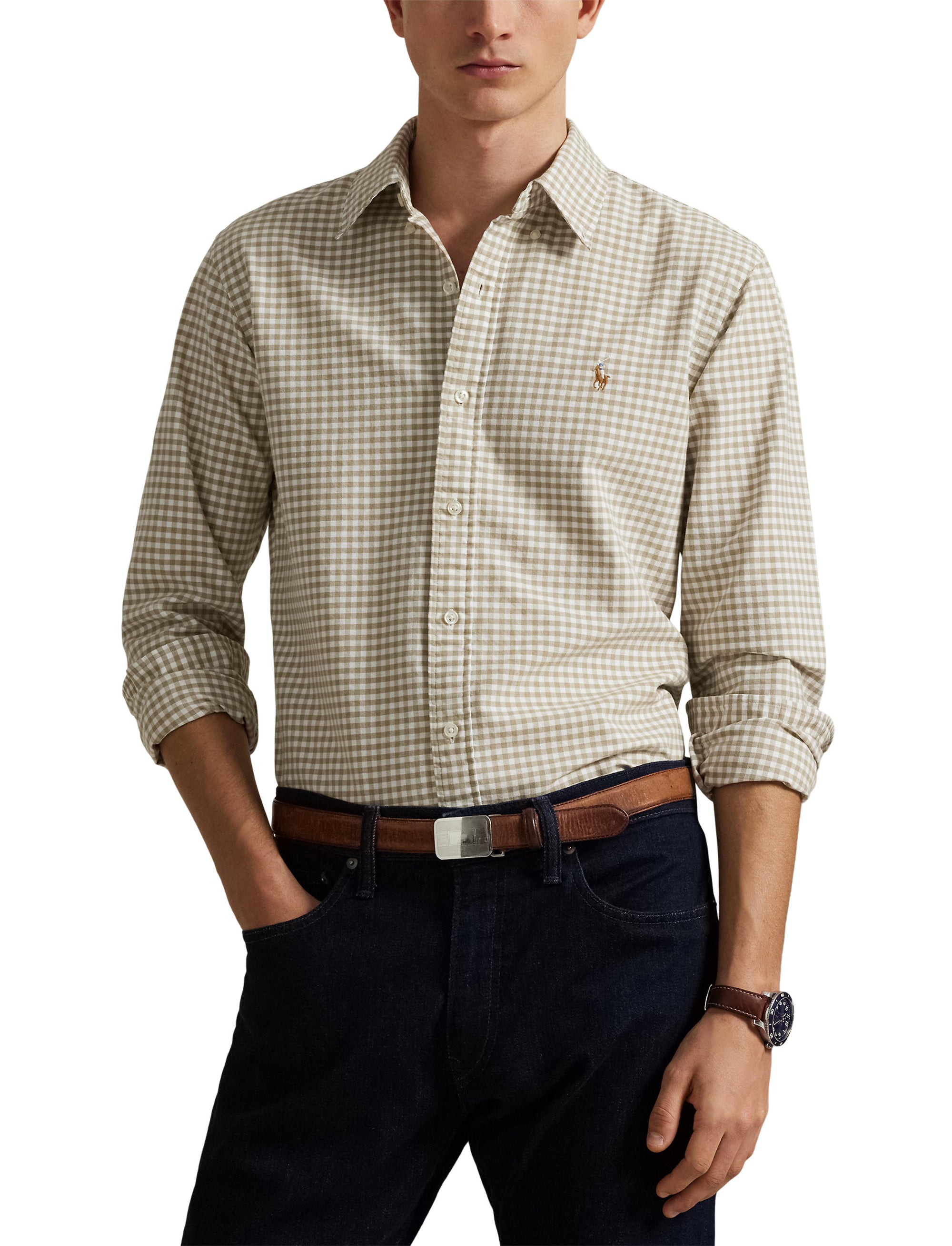 1pcs / NEW // 4338Q COASTAL BEIGE/WHITE SPORT SHIRT LONG SLEEVE SLBDPPCS