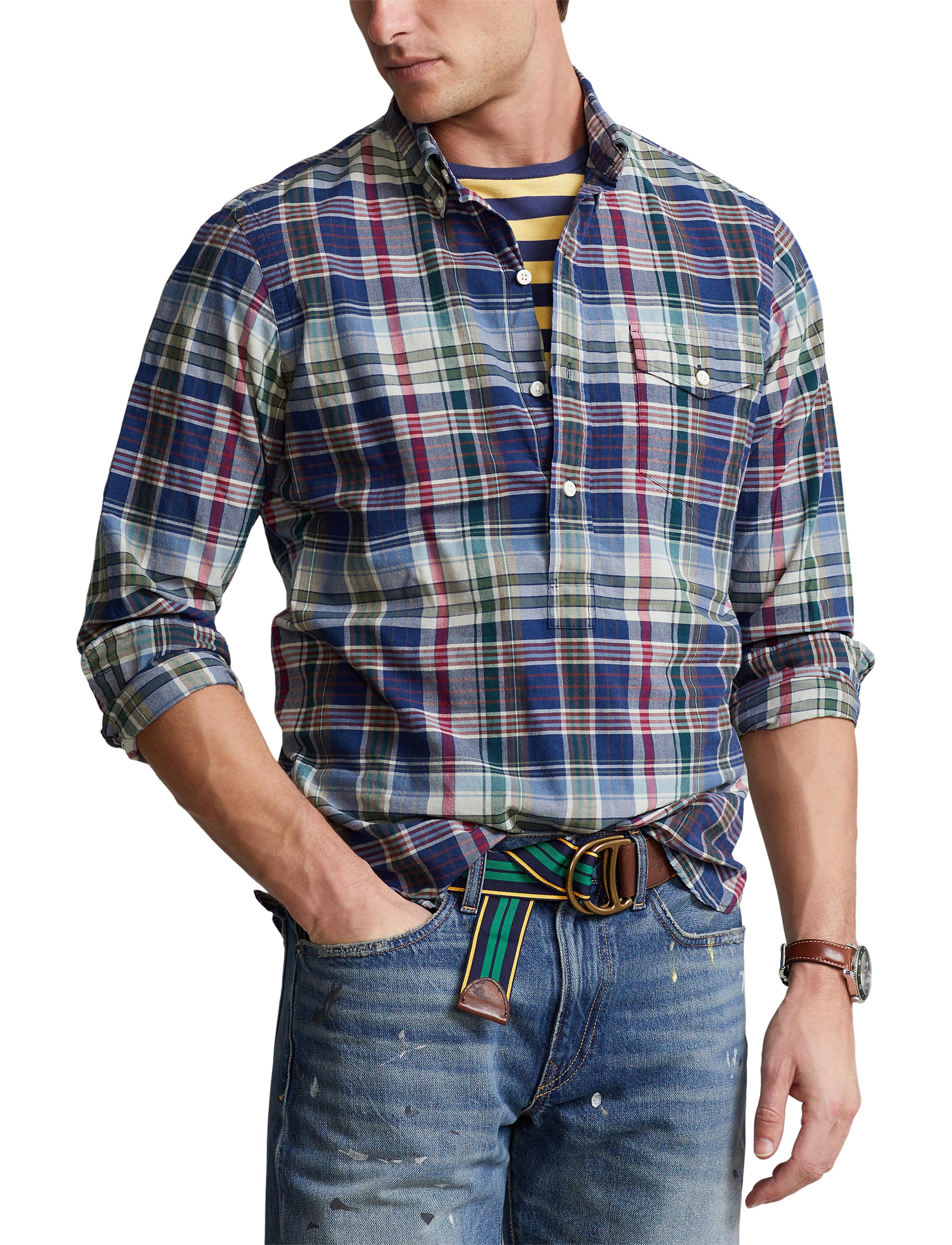Chemise Classic Fit en coton madras - Navy, Red & Multicolore