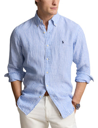 Chemise rayée Custom Fit en lin - Blue & White