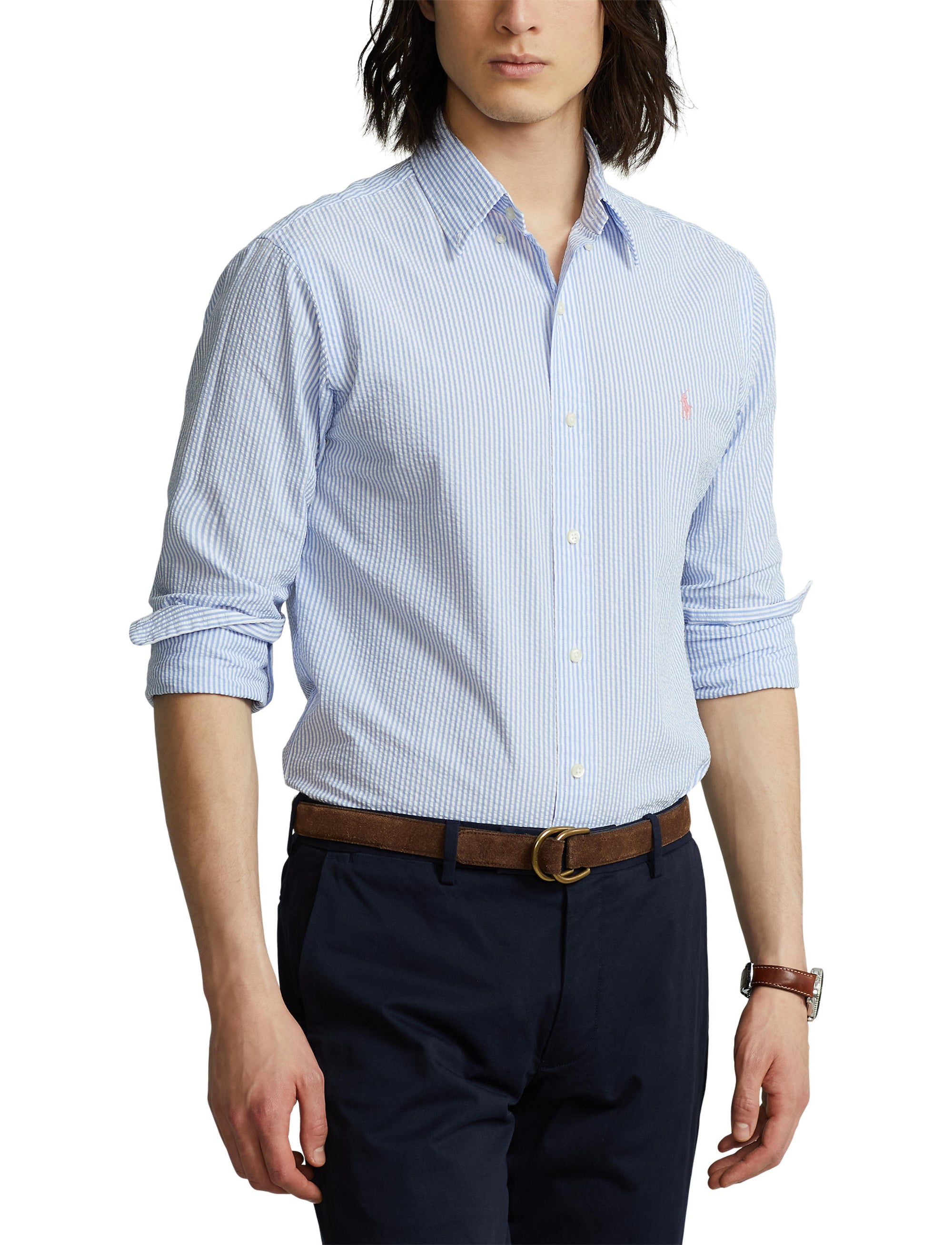 Chemise classique en seersucker - Light Blue & White
