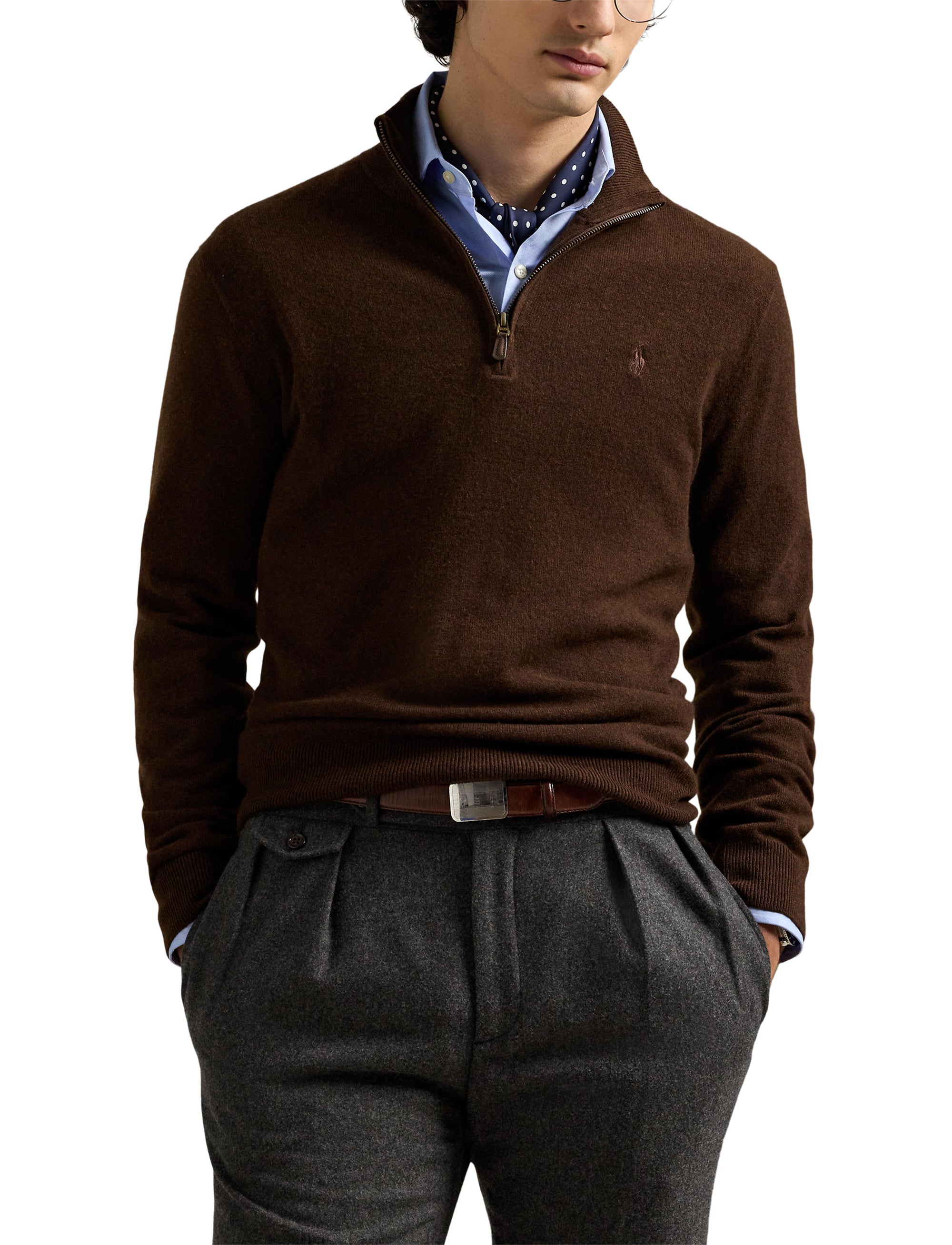 Pull demi-zippé en laine - Cacao Brown Heather