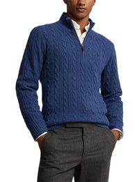 Pull torsadé demi-zippé en laine - Rustic Navy Heather