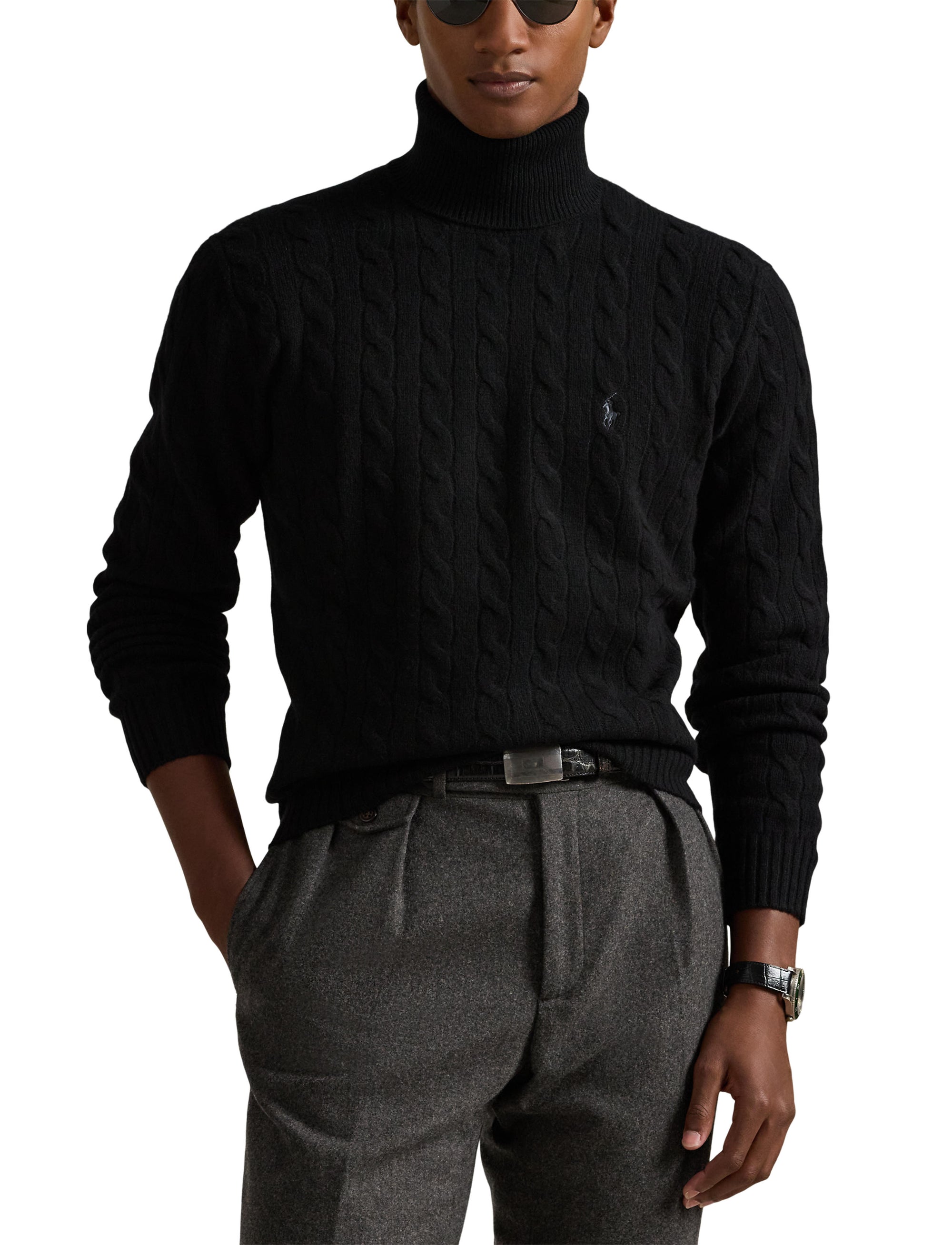Pull col roulé torsadé en laine - Polo Black