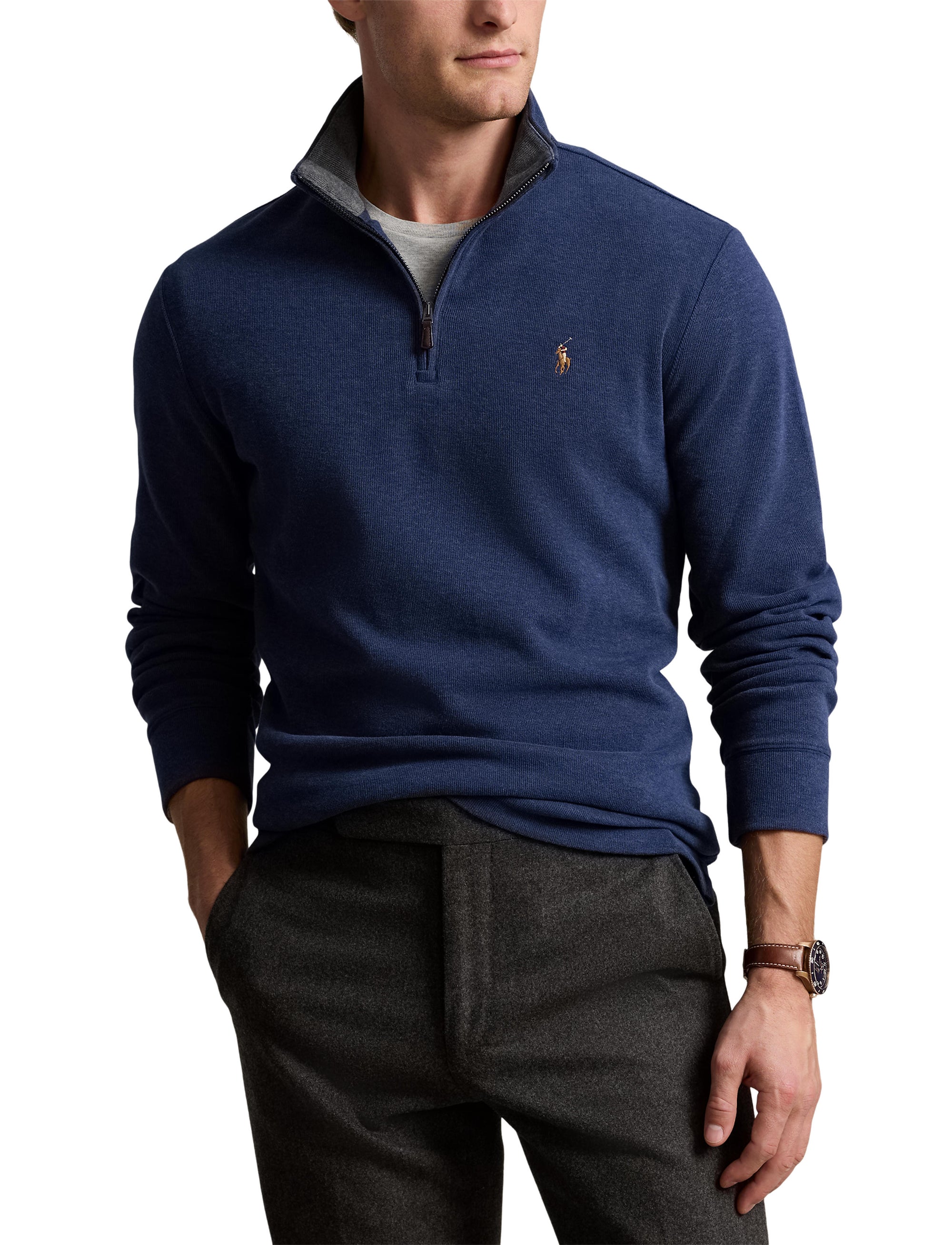 Pull demi-zippé côtelé Estate - Spring Navy Heather & Barclay Heather Int