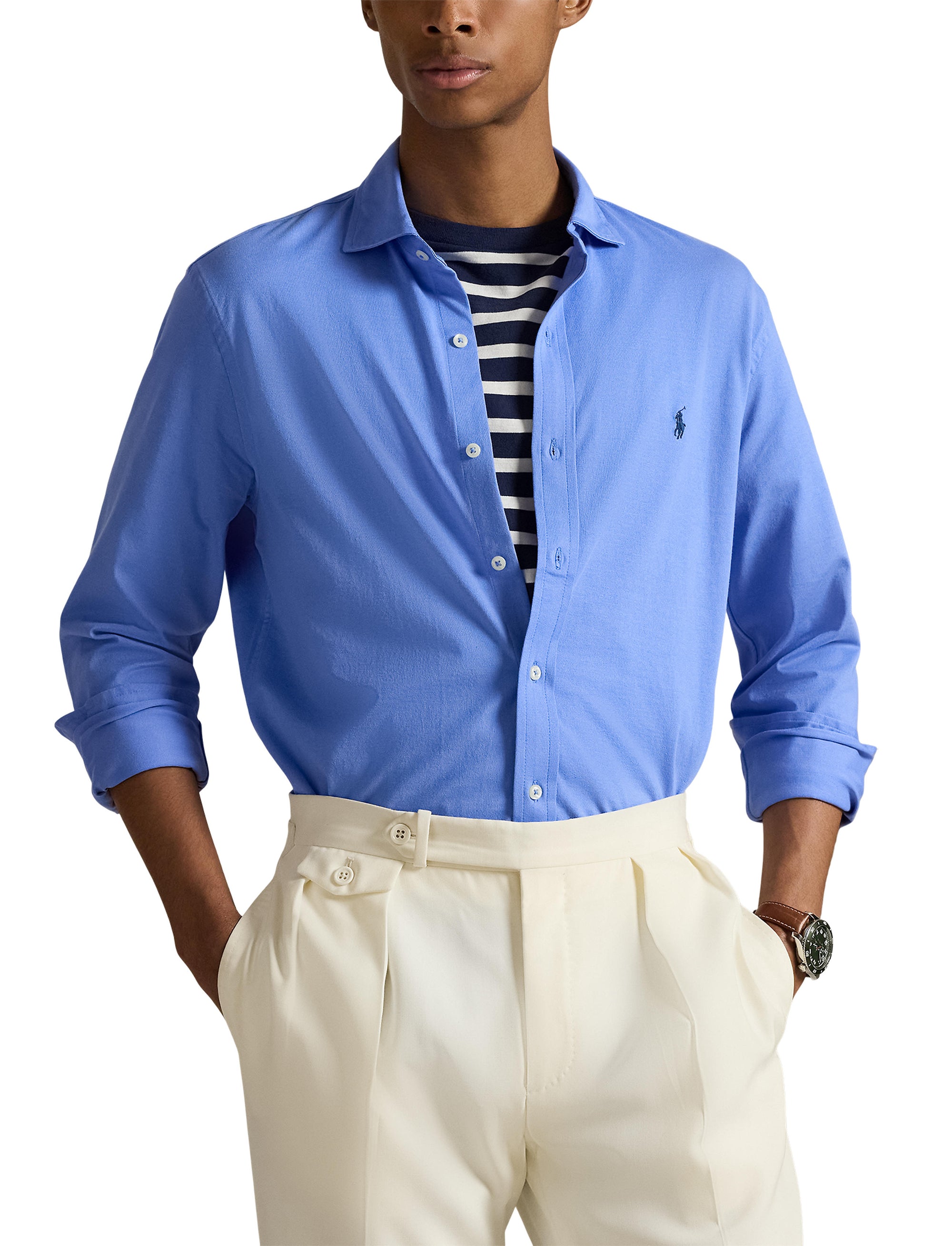 Chemise à col évasé en jersey  - Harbor Island Blue