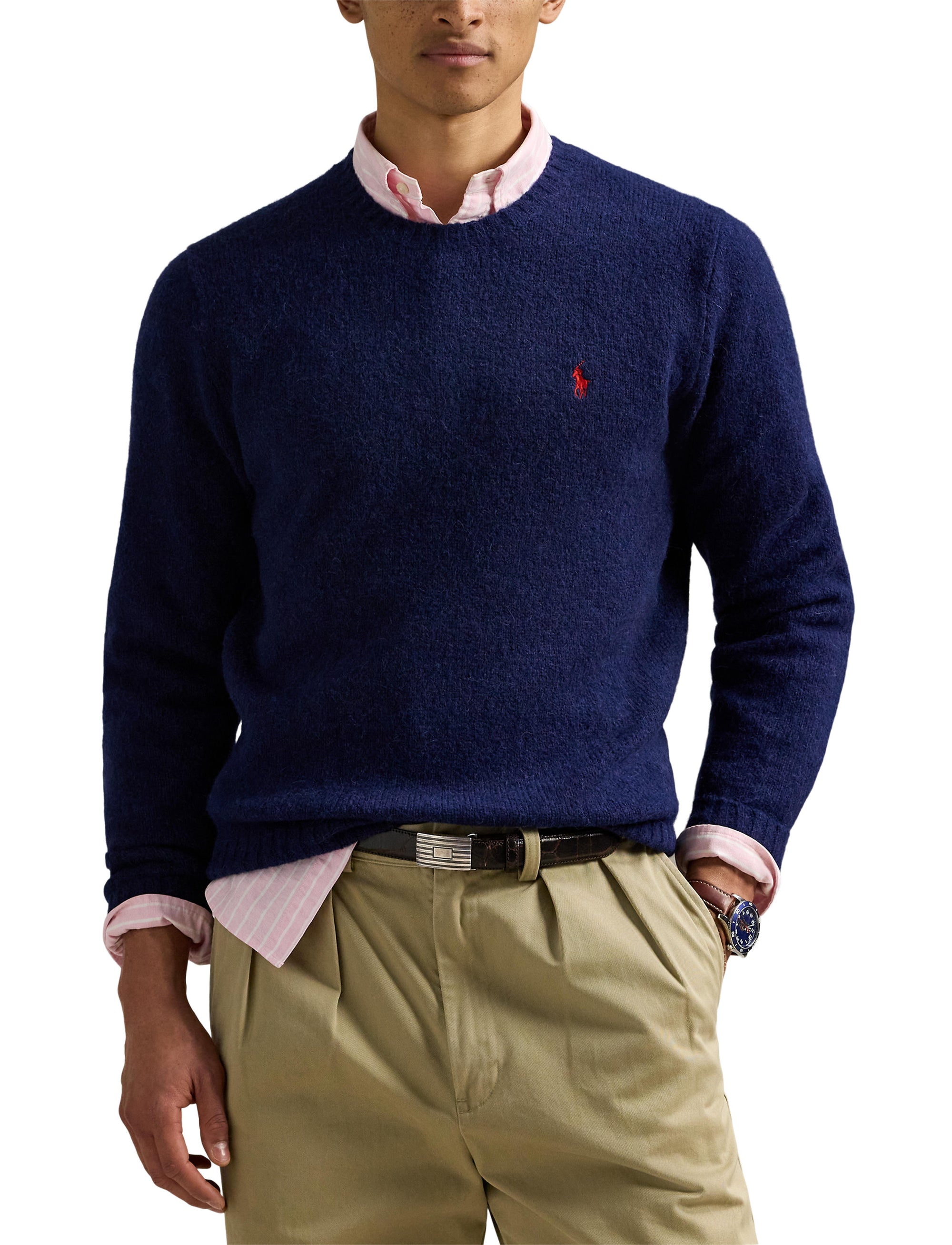 Pull col rond texturé en laine - Bright Navy