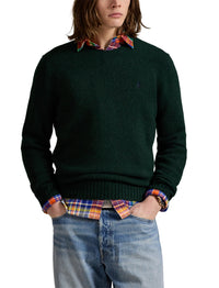 Pull col rond texturé en laine - Moss Agate