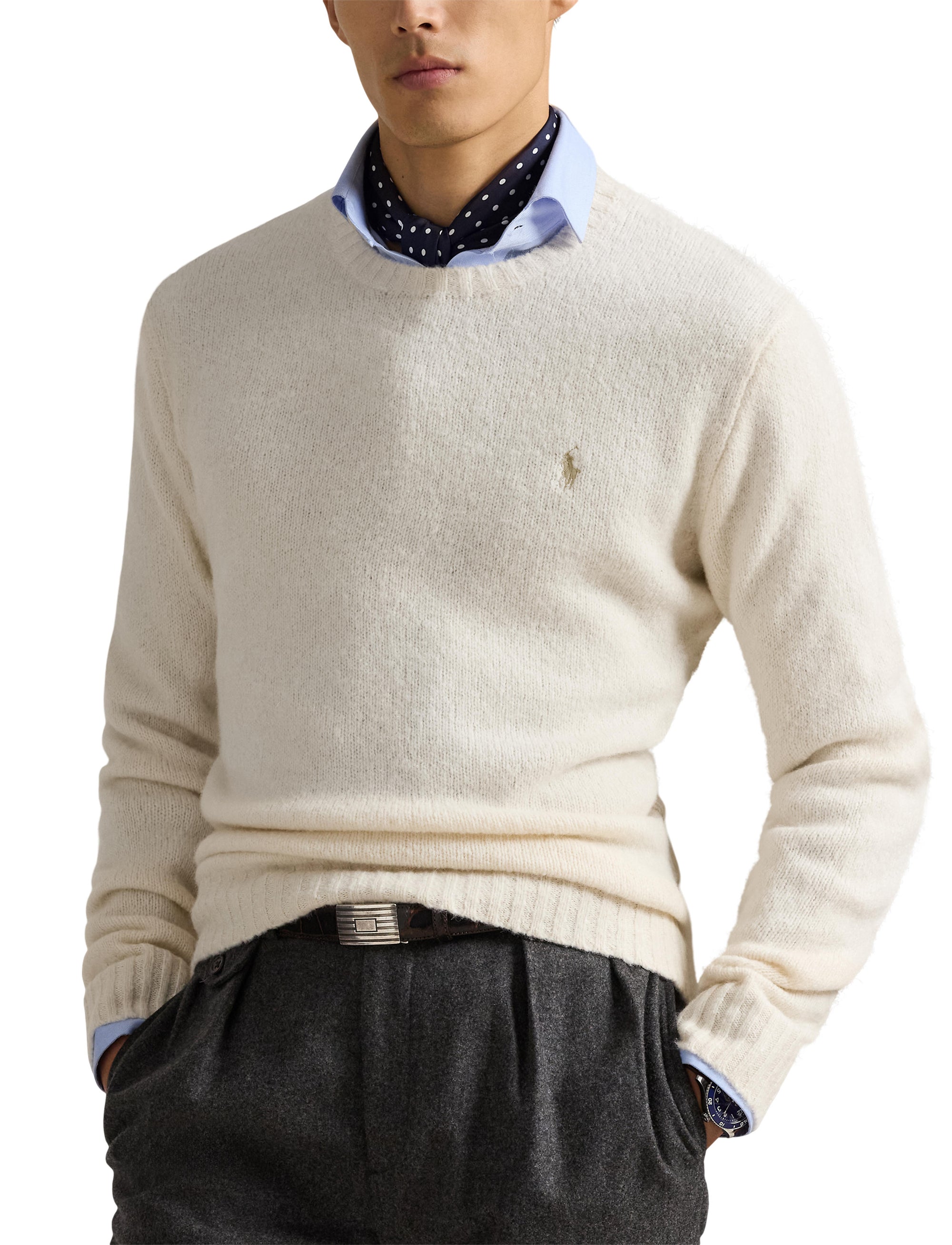 Pull col rond texturé en laine - Cream Tonal Pp