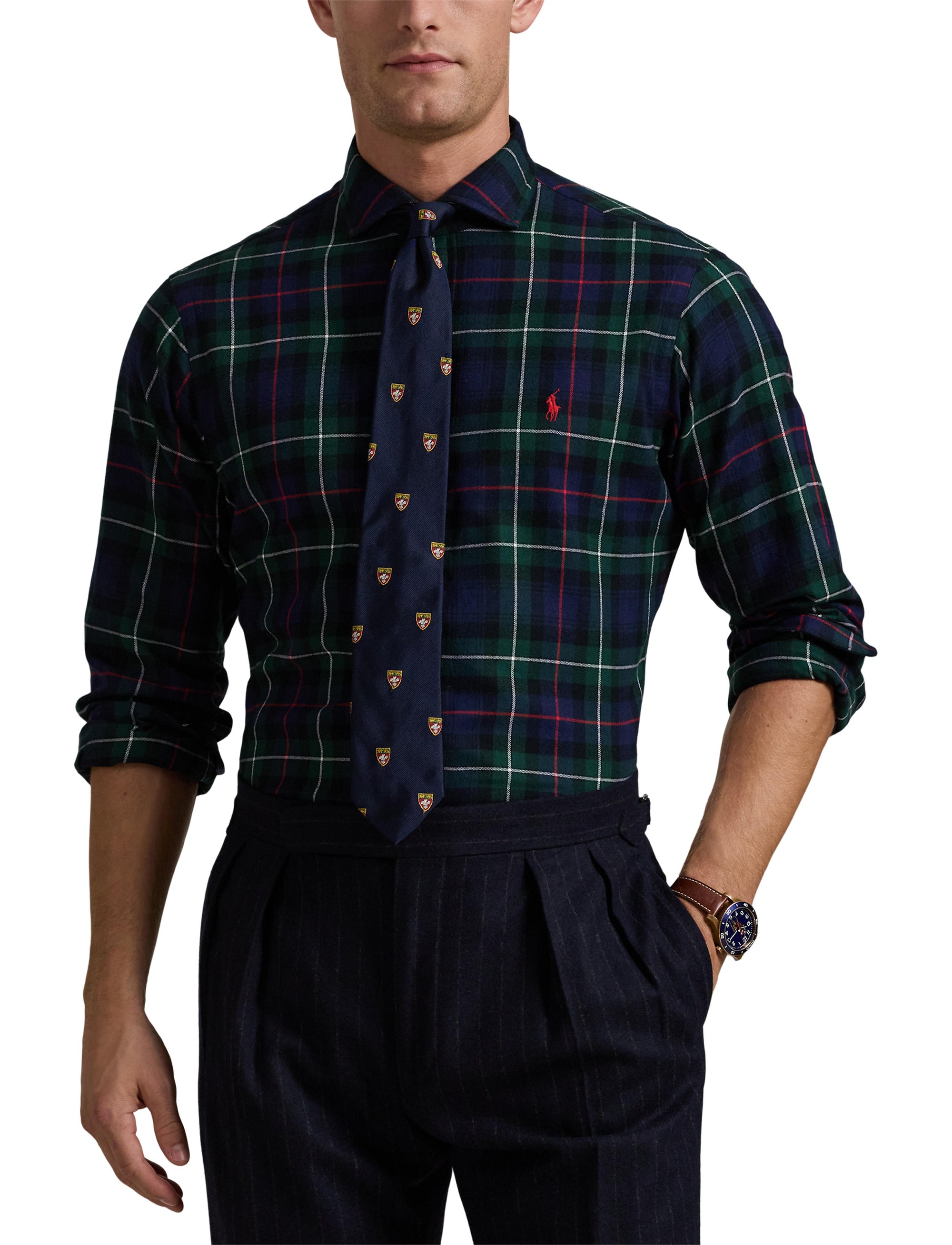 Chemise écossaise ajustée en sergé - Evergreen & Red