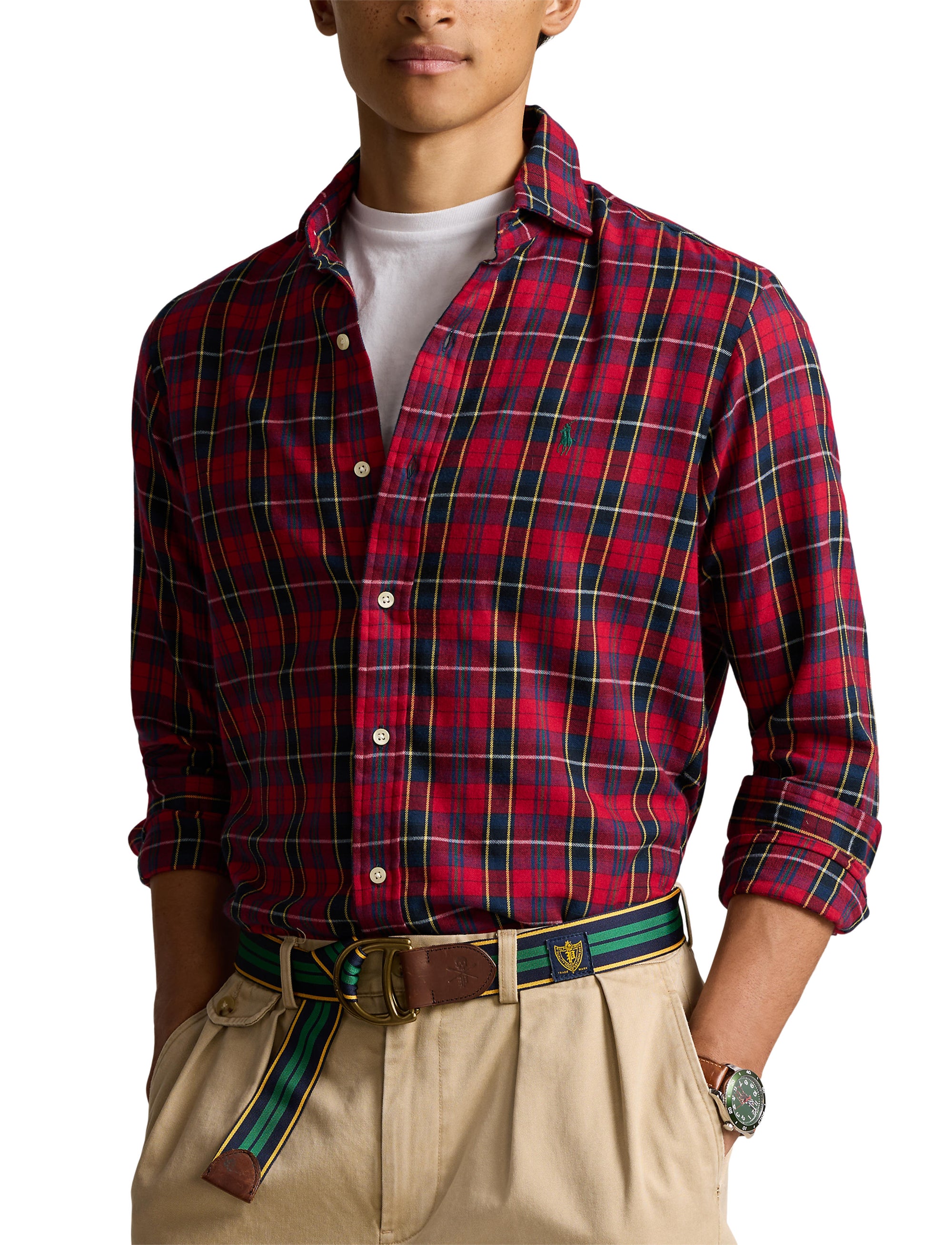 Chemise écossaise ajustée en sergé - Red, Navy & Multicolore