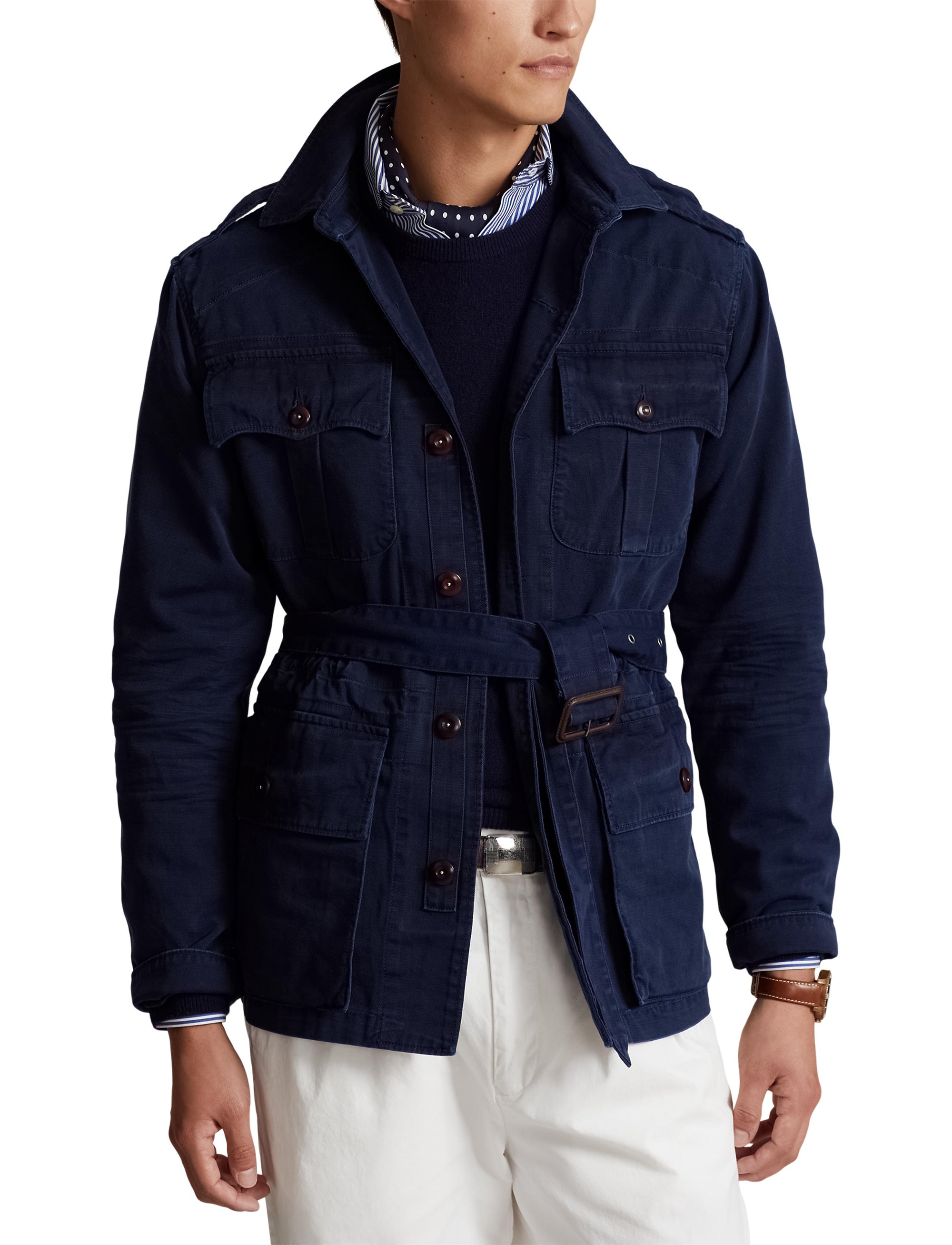Belted twill utility jacket - Newport Navy